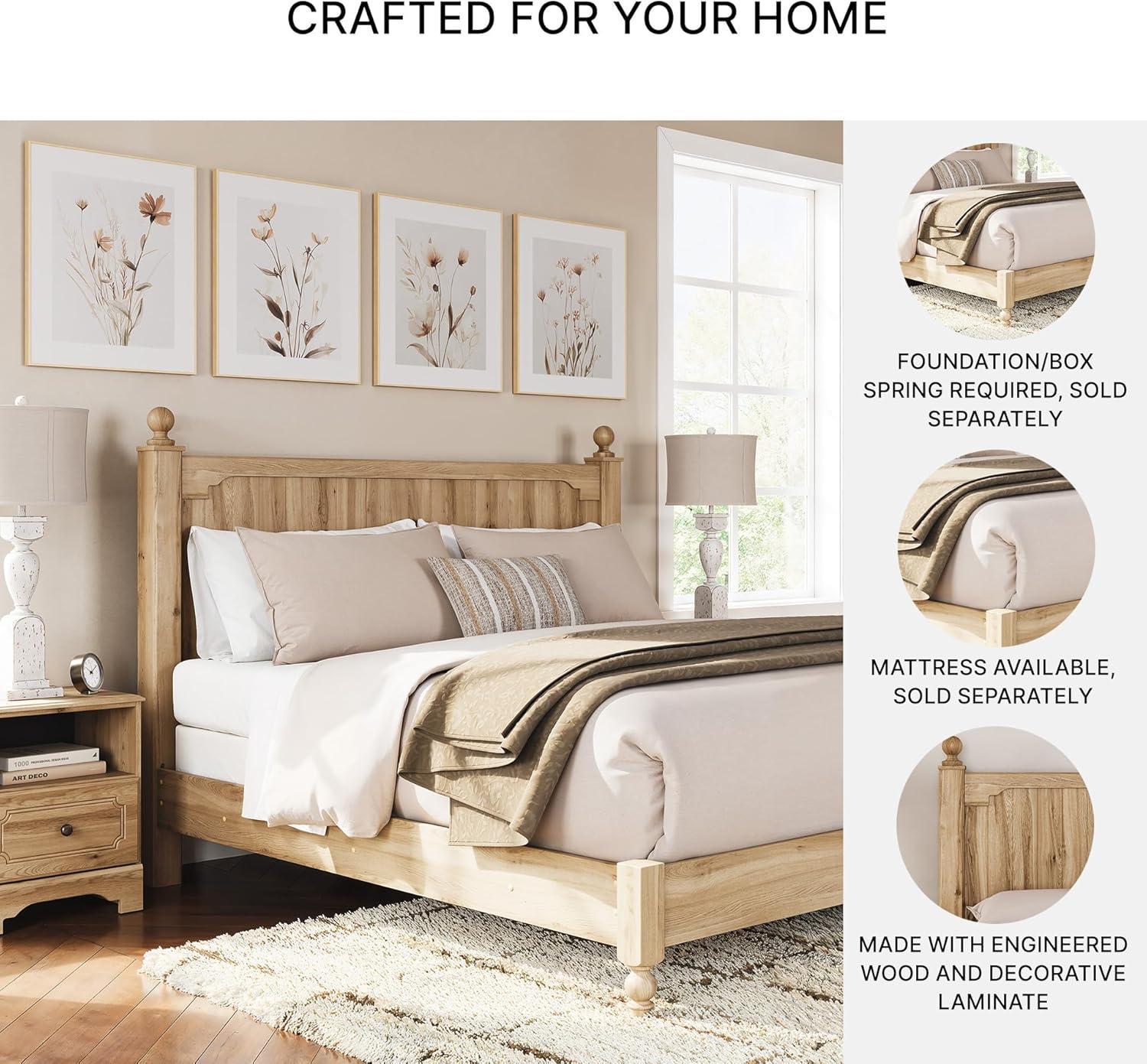 imageSignature Design by Ashley Galletyn Country Rustic Panel Bed Foundation or Box Spring Needed King Light BrownKing Panel Bed