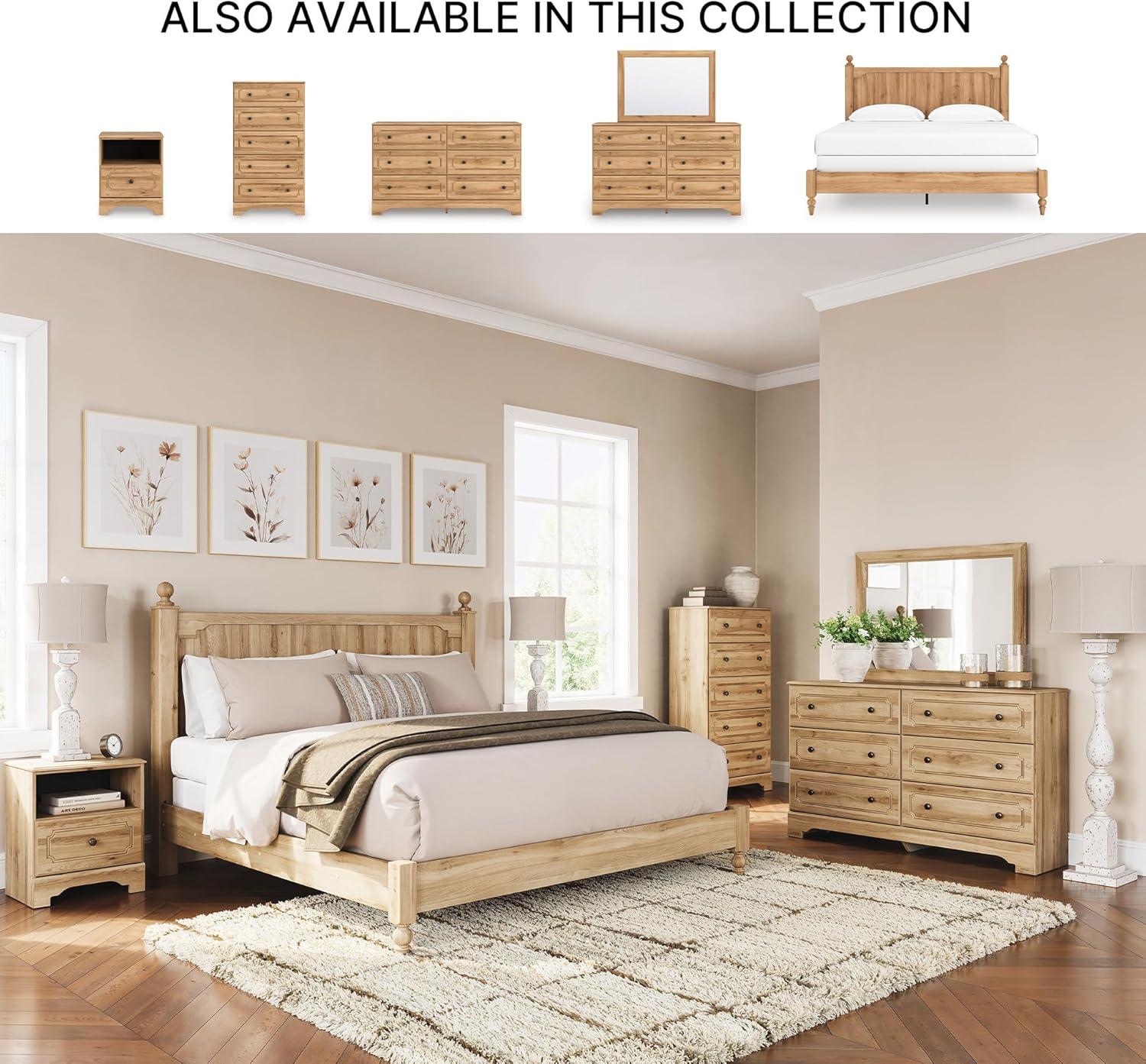 imageSignature Design by Ashley Galletyn Country Rustic Panel Bed Foundation or Box Spring Needed King Light BrownKing Panel Bed