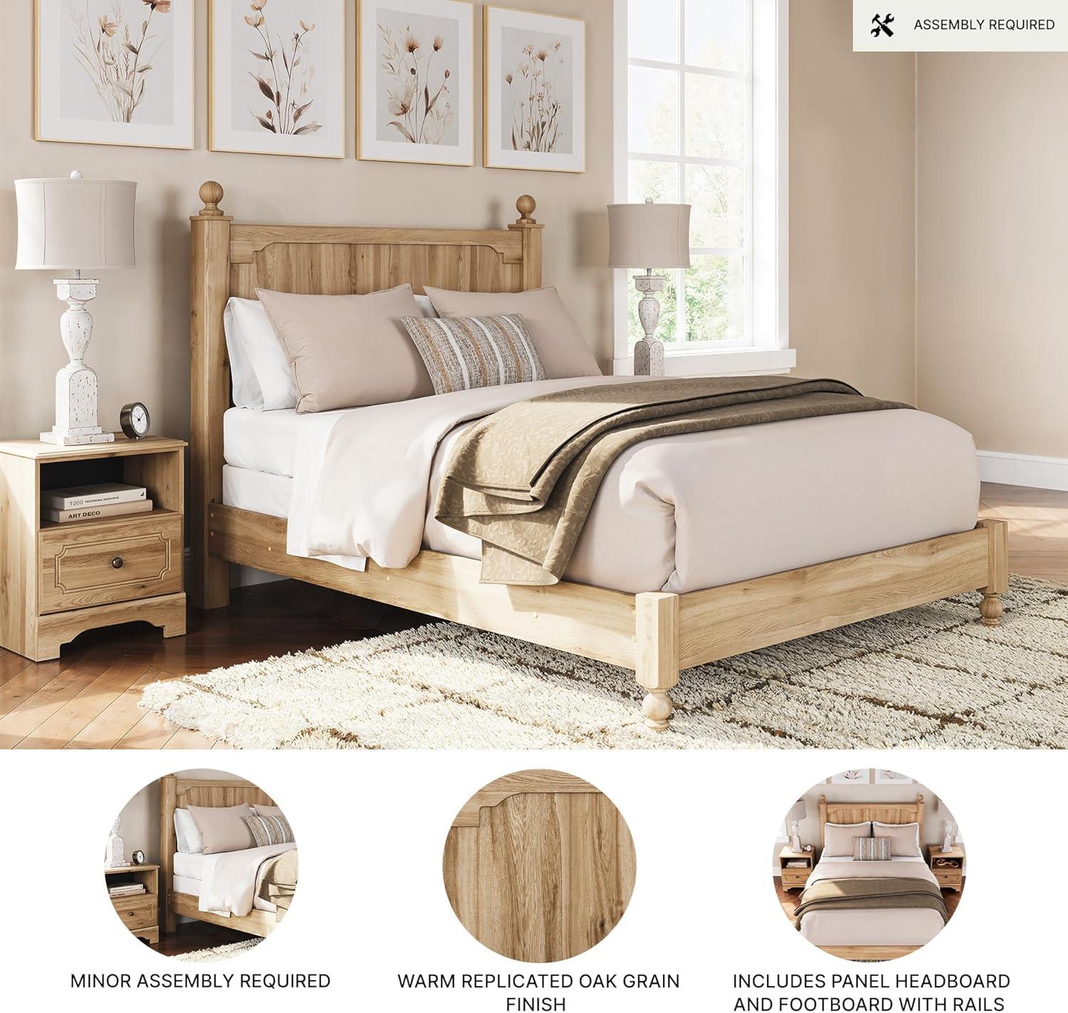 imageSignature Design by Ashley Galletyn Country Rustic Panel Bed Foundation or Box Spring Needed King Light BrownQueen Panel Bed