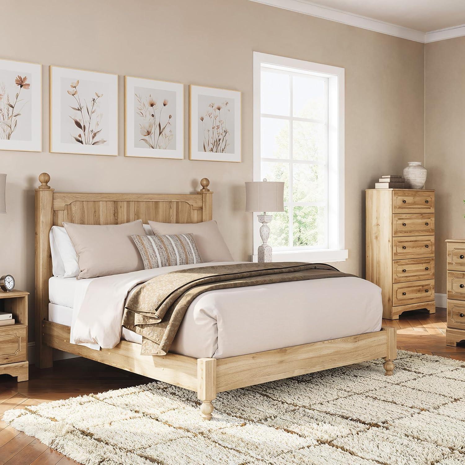 imageSignature Design by Ashley Galletyn Country Rustic Panel Bed Foundation or Box Spring Needed King Light BrownQueen Panel Bed