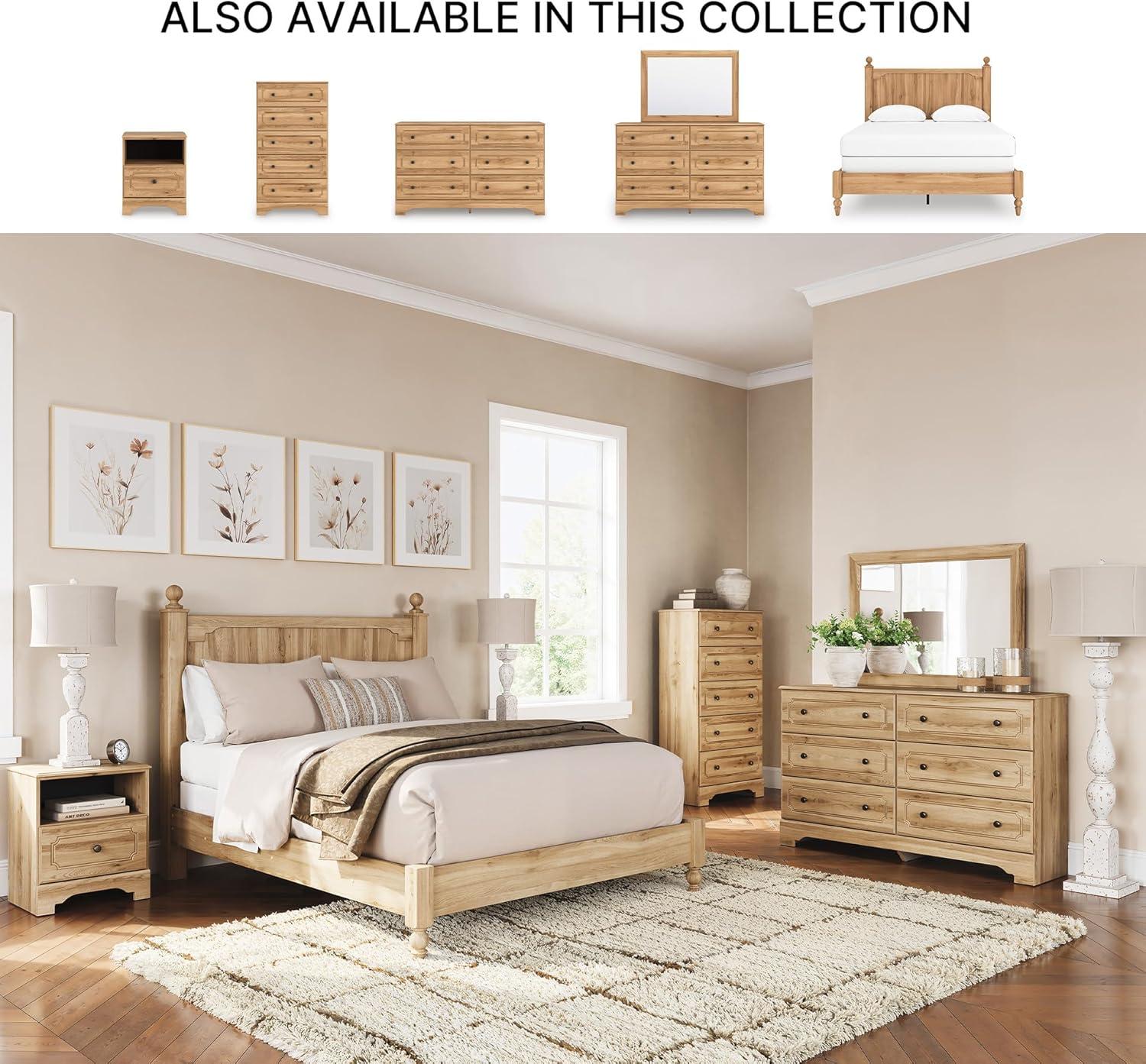 imageSignature Design by Ashley Galletyn Country Rustic Panel Bed Foundation or Box Spring Needed King Light BrownQueen Panel Bed