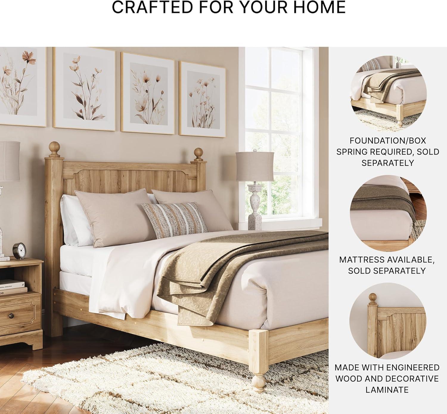 imageSignature Design by Ashley Galletyn Country Rustic Panel Bed Foundation or Box Spring Needed King Light BrownQueen Panel Bed