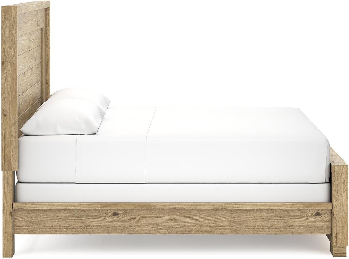 imageSignature Design by Ashley Galliden Farmhouse King Panel Bed Foundation or Box Spring Needed Light BrownKing Panel Bed