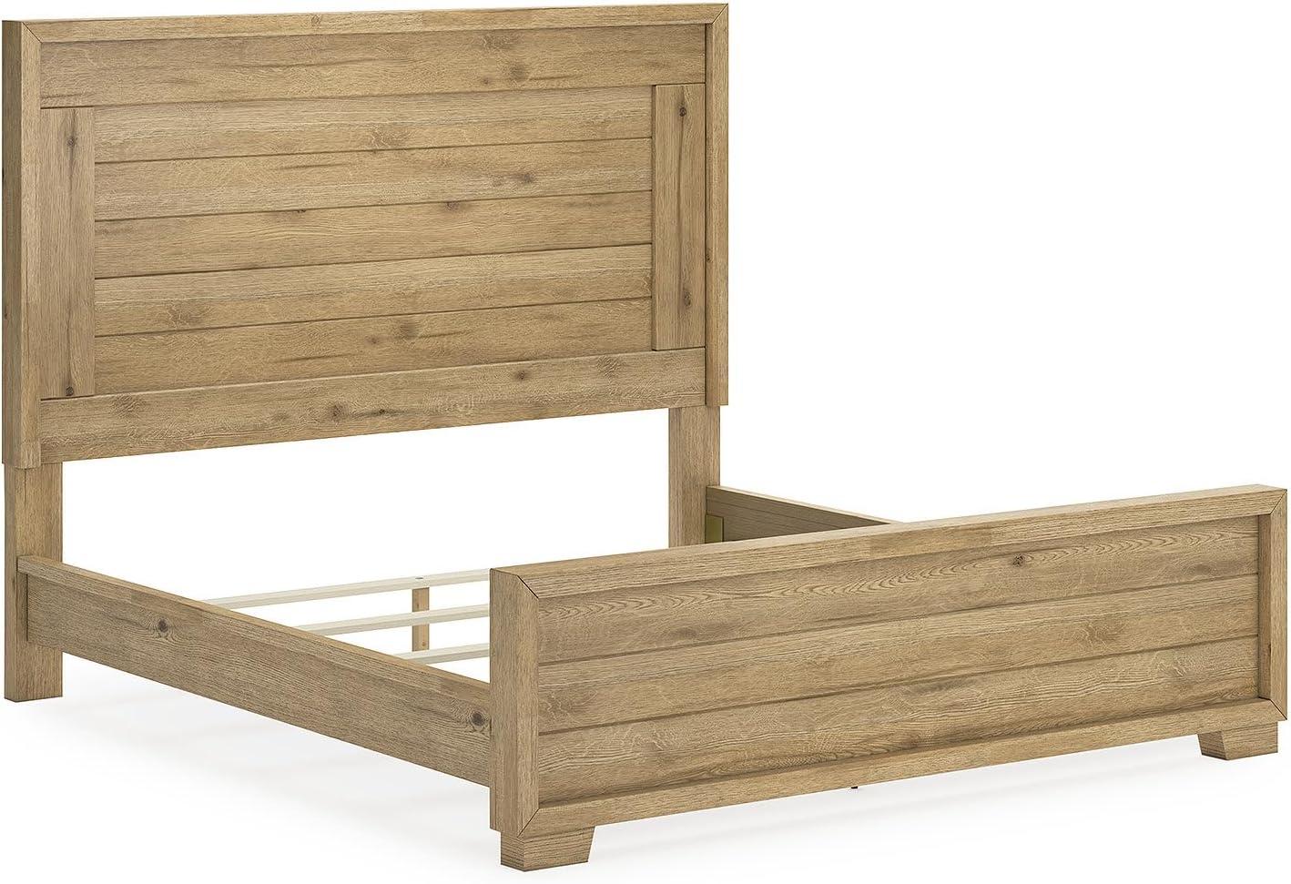 imageSignature Design by Ashley Galliden Farmhouse King Panel Bed Foundation or Box Spring Needed Light BrownKing Panel Bed