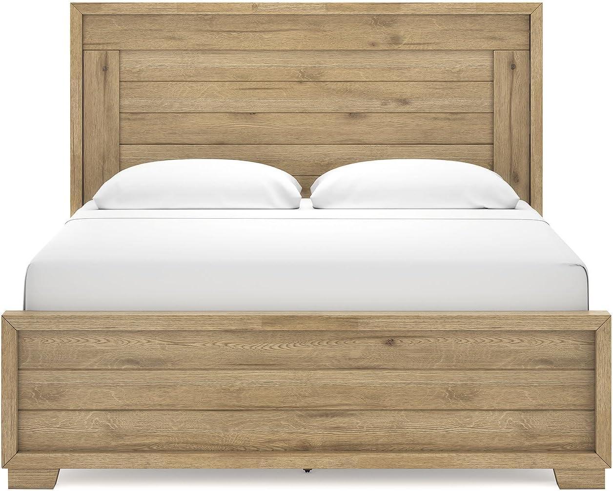 imageSignature Design by Ashley Galliden Farmhouse King Panel Bed Foundation or Box Spring Needed Light BrownKing Panel Bed