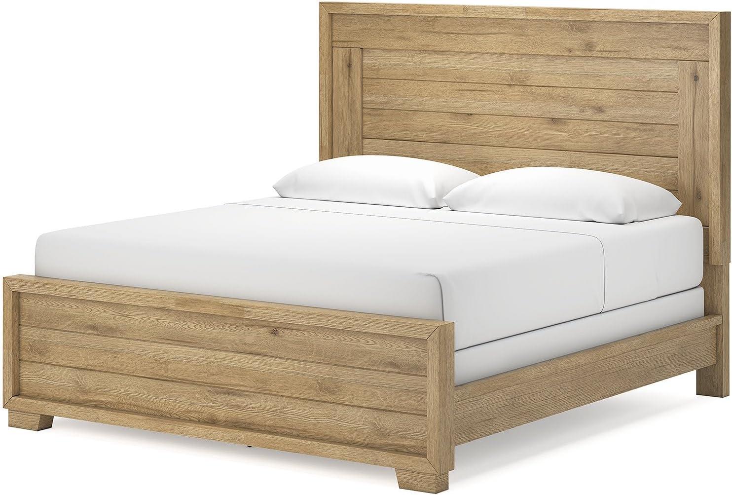 imageSignature Design by Ashley Galliden Farmhouse King Panel Bed Foundation or Box Spring Needed Light BrownKing Panel Bed