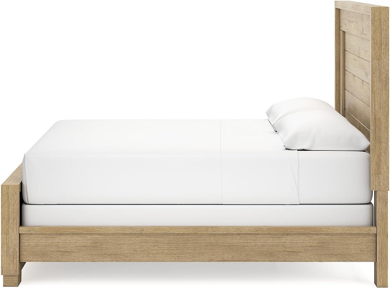 imageSignature Design by Ashley Galliden Farmhouse King Panel Bed Foundation or Box Spring Needed Light BrownKing Panel Bed