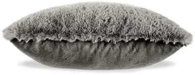 imageSignature Design by Ashley Gariland Modern Square Faux Rabbit Fur Accent Pillow 20 x 20 Inches WhiteGray