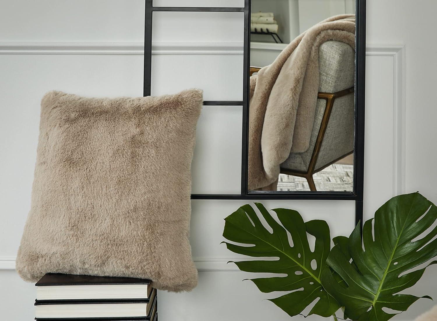 imageSignature Design by Ashley Gariland Modern Square Faux Rabbit Fur Accent Pillow 20 x 20 Inches WhiteLight Brown