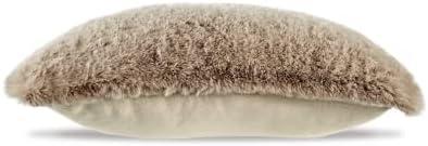 imageSignature Design by Ashley Gariland Modern Square Faux Rabbit Fur Accent Pillow 20 x 20 Inches WhiteLight Brown