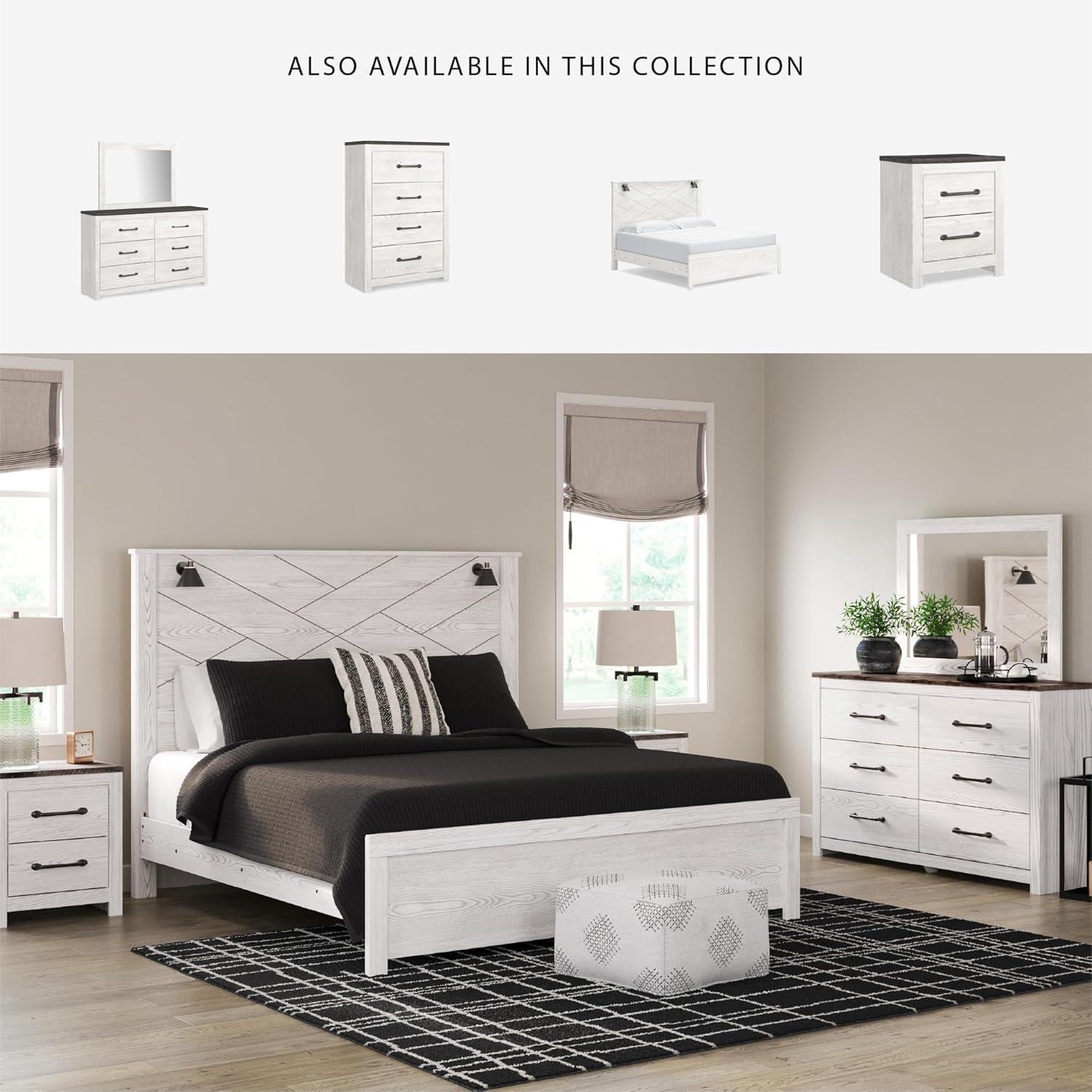 imageSignature Design by Ashley Gerridan Farmhouse Queen Panel Bed Foundation or Box Spring Needed White amp Light GrayWhiteBlack