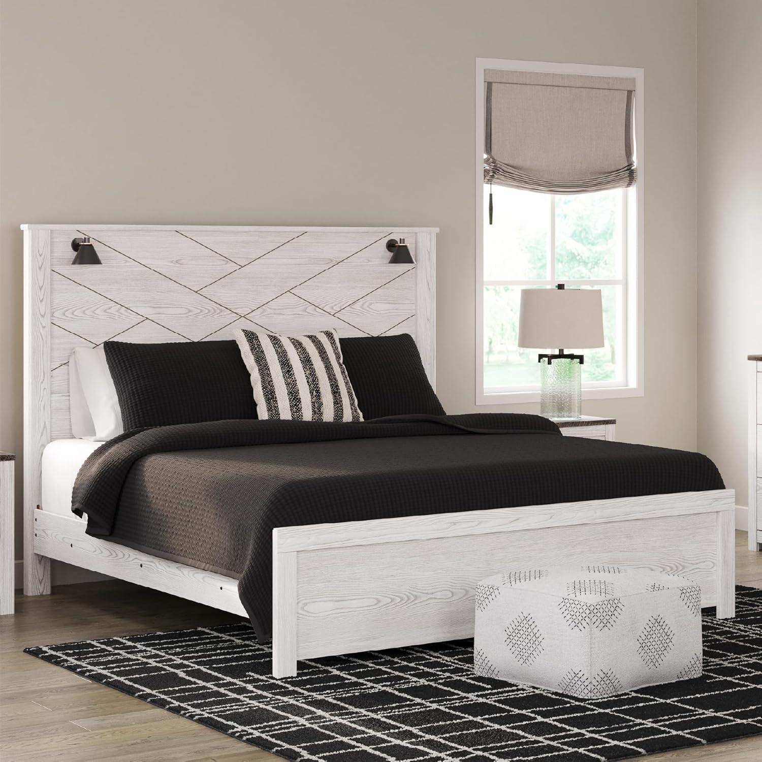 imageSignature Design by Ashley Gerridan Farmhouse Queen Panel Bed Foundation or Box Spring Needed White amp Light GrayWhiteBlack