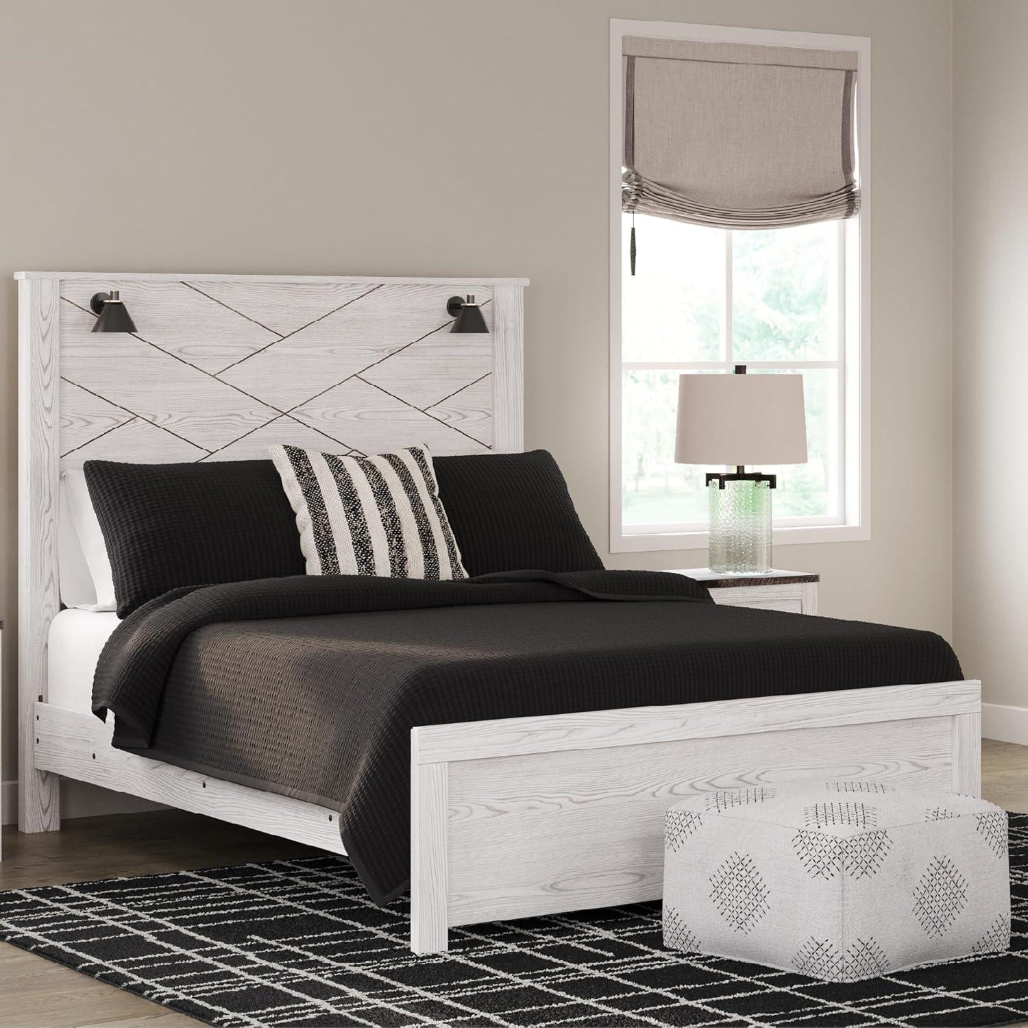 imageSignature Design by Ashley Gerridan Farmhouse Queen Panel Bed Foundation or Box Spring Needed White amp Light GrayWhiteBlack