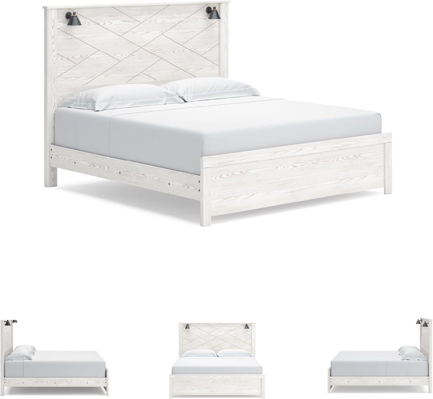 imageSignature Design by Ashley Gerridan Farmhouse Queen Panel Bed Foundation or Box Spring Needed White amp Light GrayWhiteBlack
