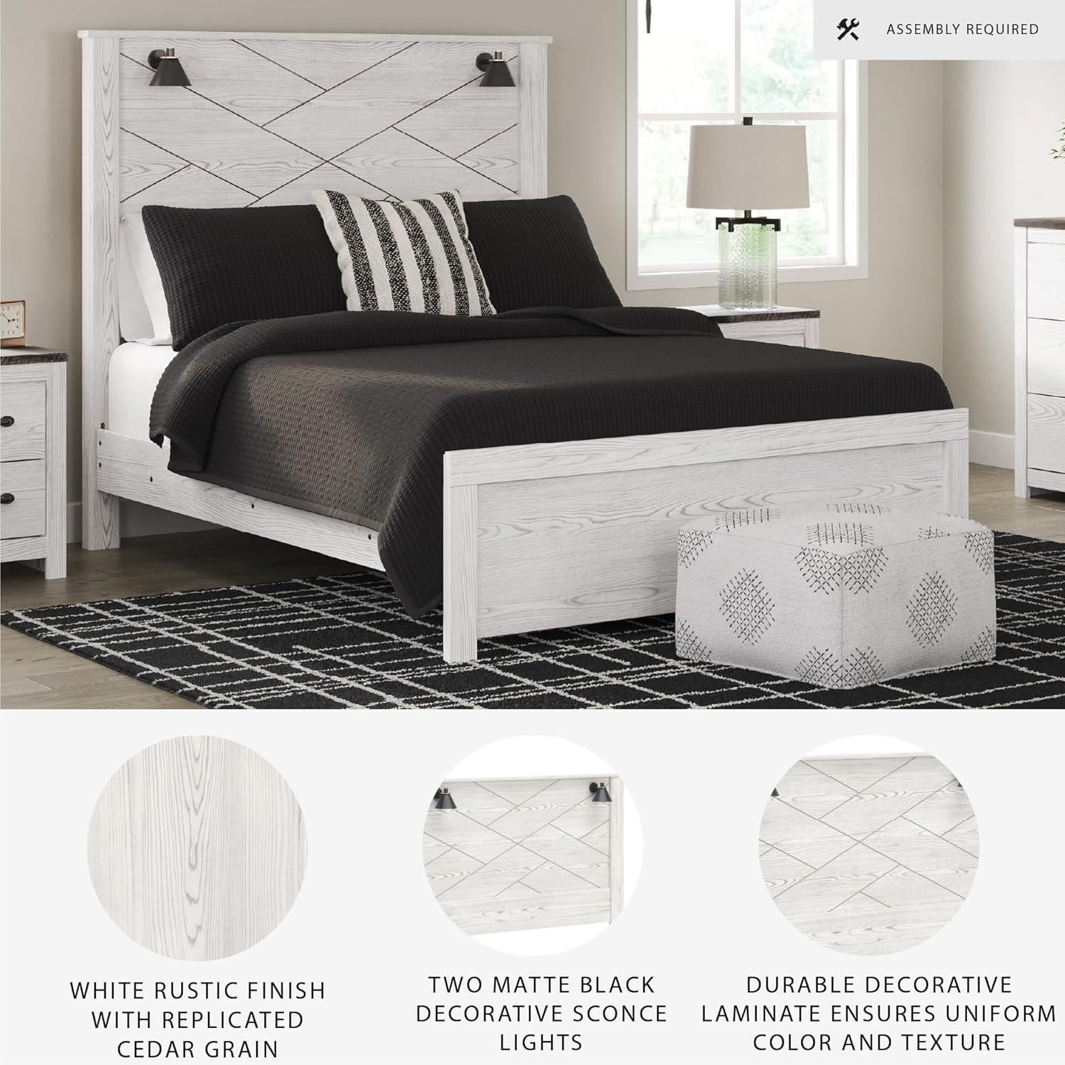 imageSignature Design by Ashley Gerridan Farmhouse Queen Panel Bed Foundation or Box Spring Needed White amp Light GrayWhiteBlack