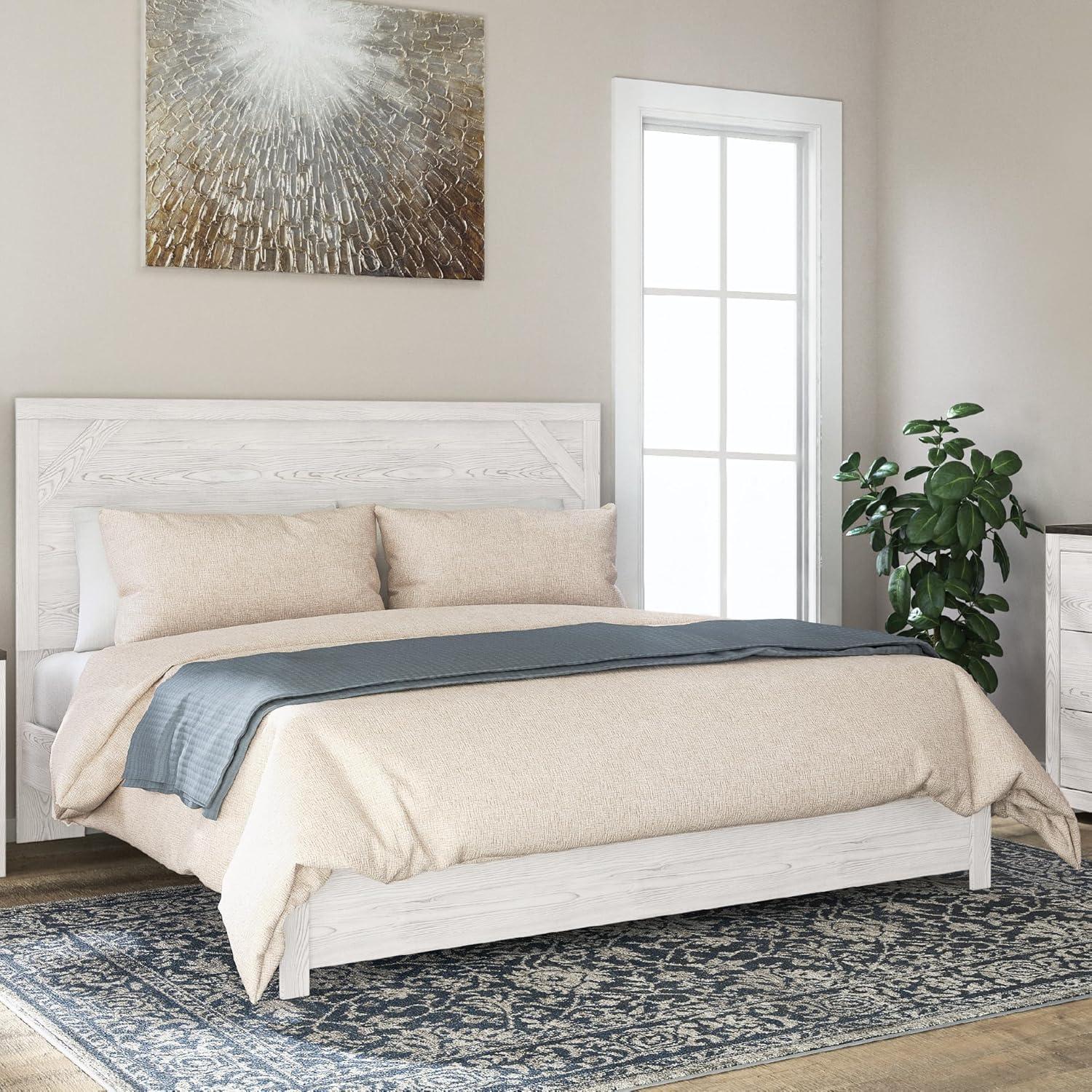 imageSignature Design by Ashley Gerridan Farmhouse Queen Panel Bed Foundation or Box Spring Needed White amp Light GrayWhiteGray