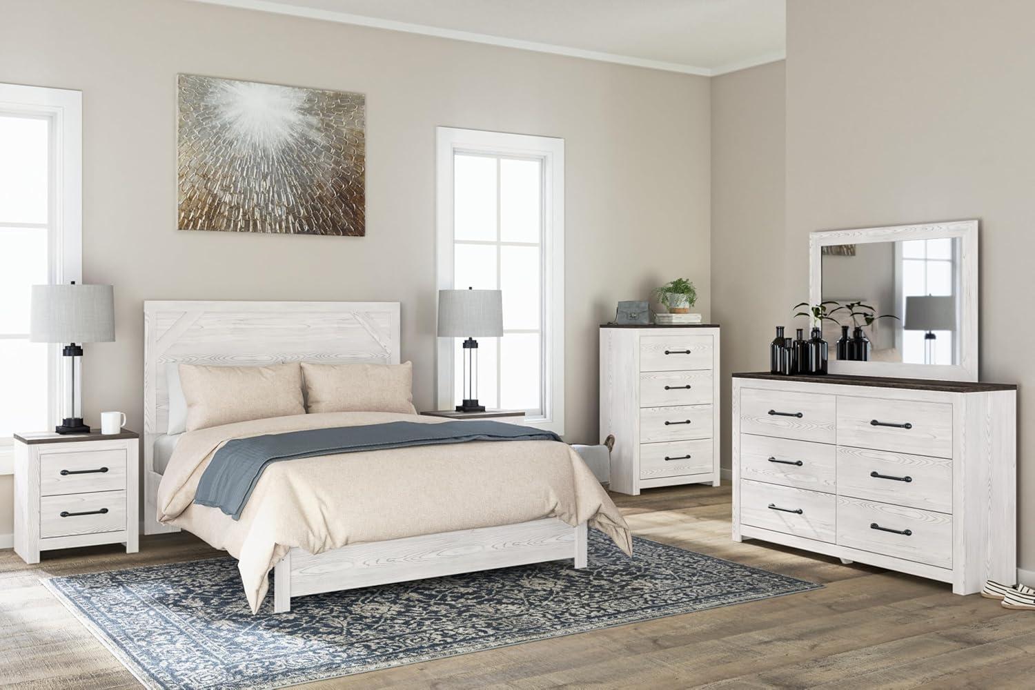 imageSignature Design by Ashley Gerridan Farmhouse Queen Panel Bed Foundation or Box Spring Needed White amp Light GrayWhiteGray