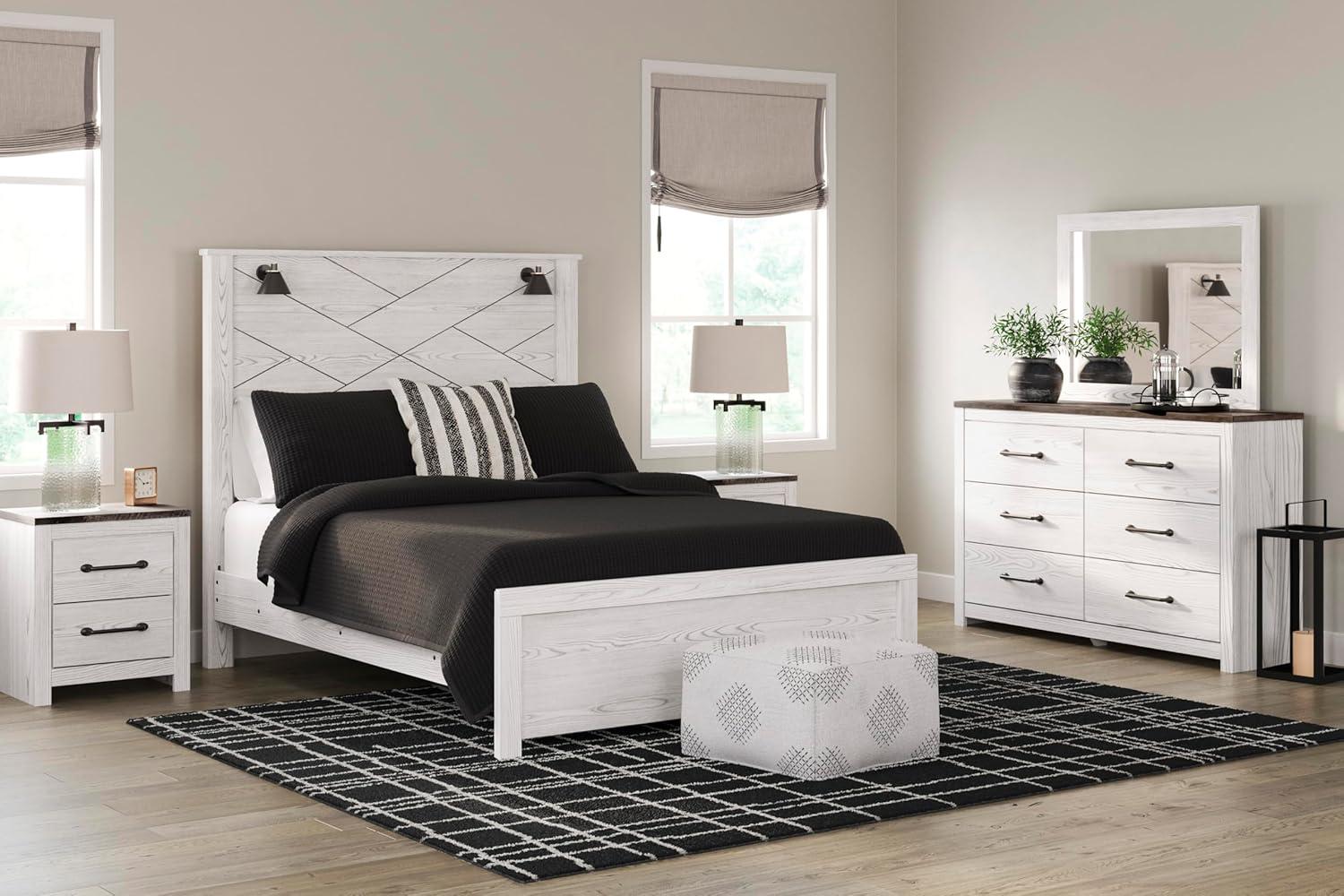 imageSignature Design by Ashley Gerridan Farmhouse Queen Panel Bed Foundation or Box Spring Needed White amp Light GrayWhiteGray