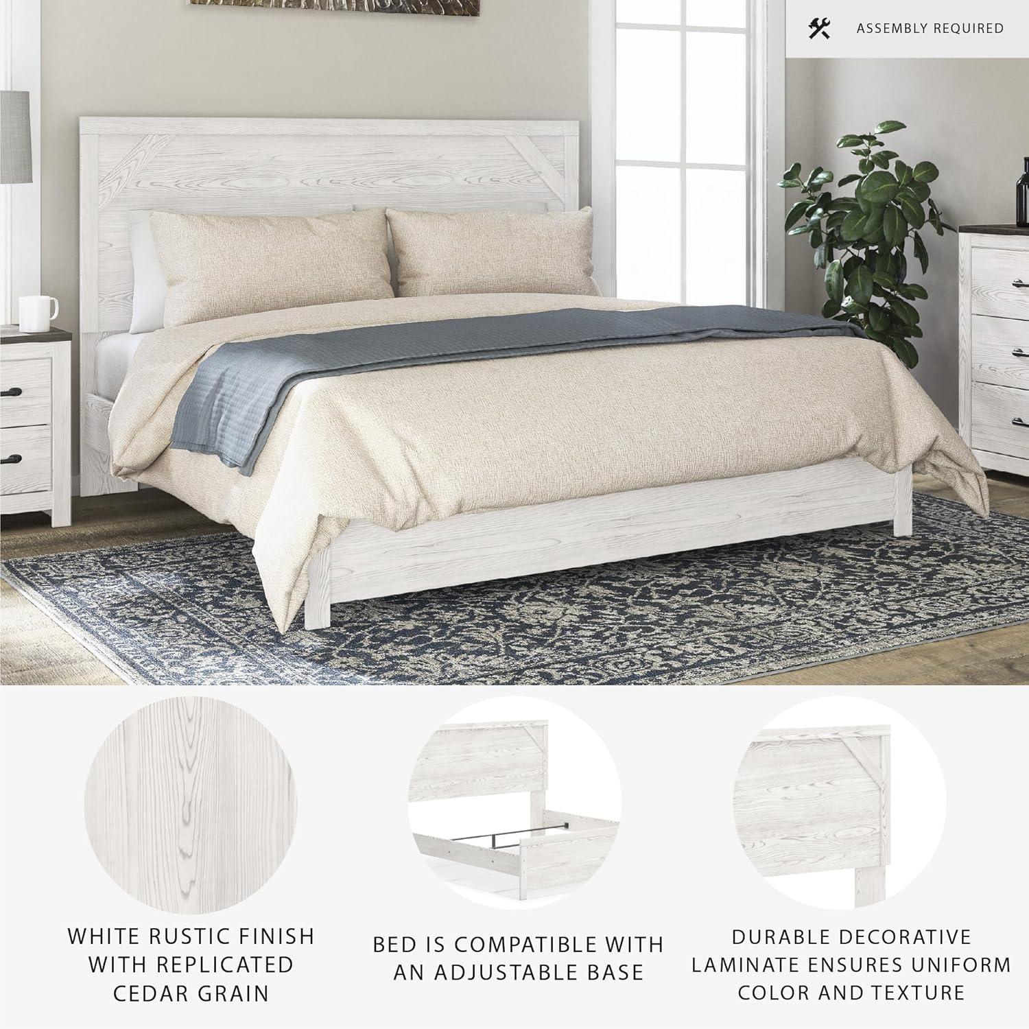imageSignature Design by Ashley Gerridan Farmhouse Queen Panel Bed Foundation or Box Spring Needed White amp Light GrayWhiteGray