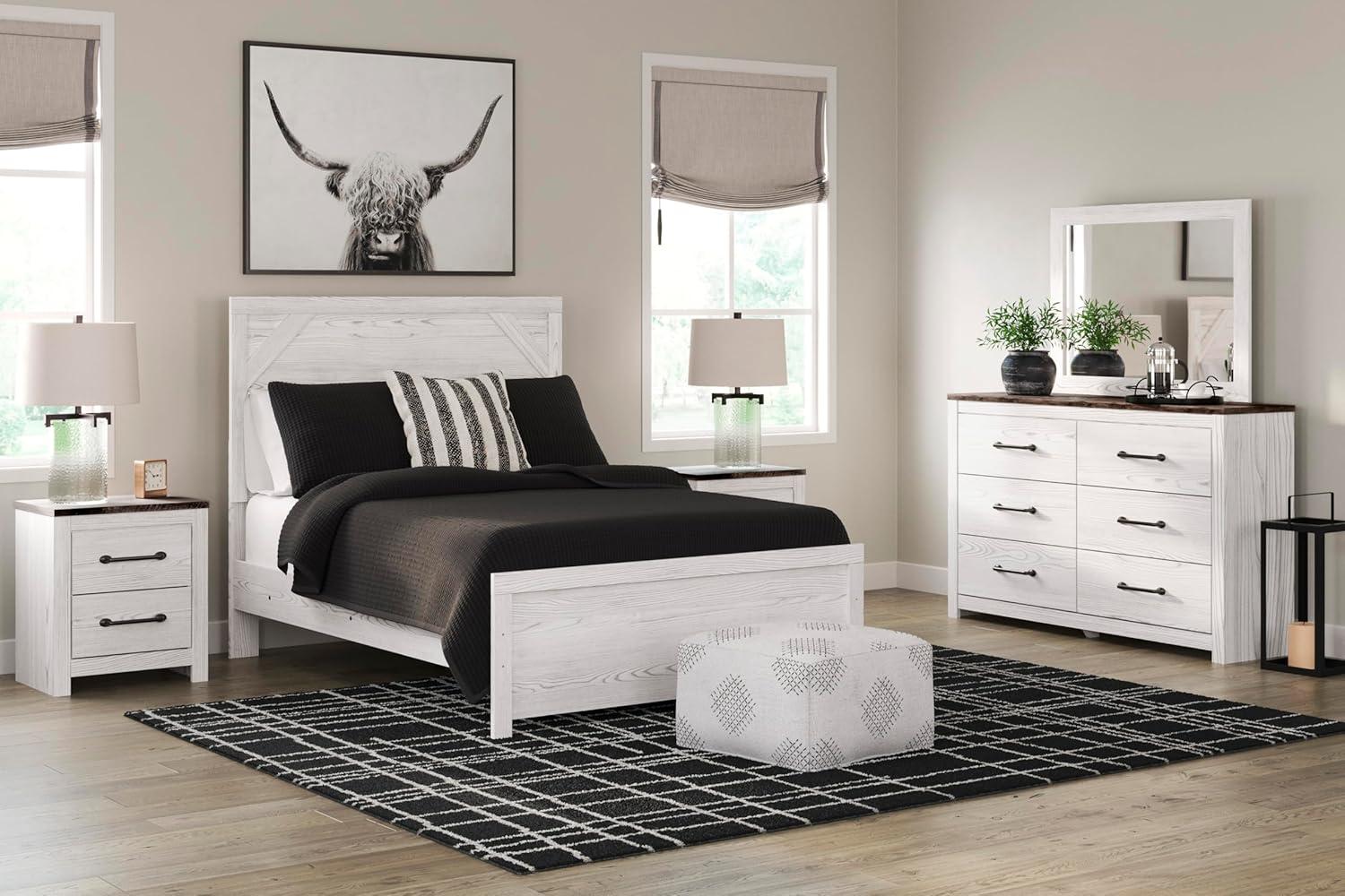imageSignature Design by Ashley Gerridan Farmhouse Queen Panel Bed Foundation or Box Spring Needed White amp Light GrayWhiteGray