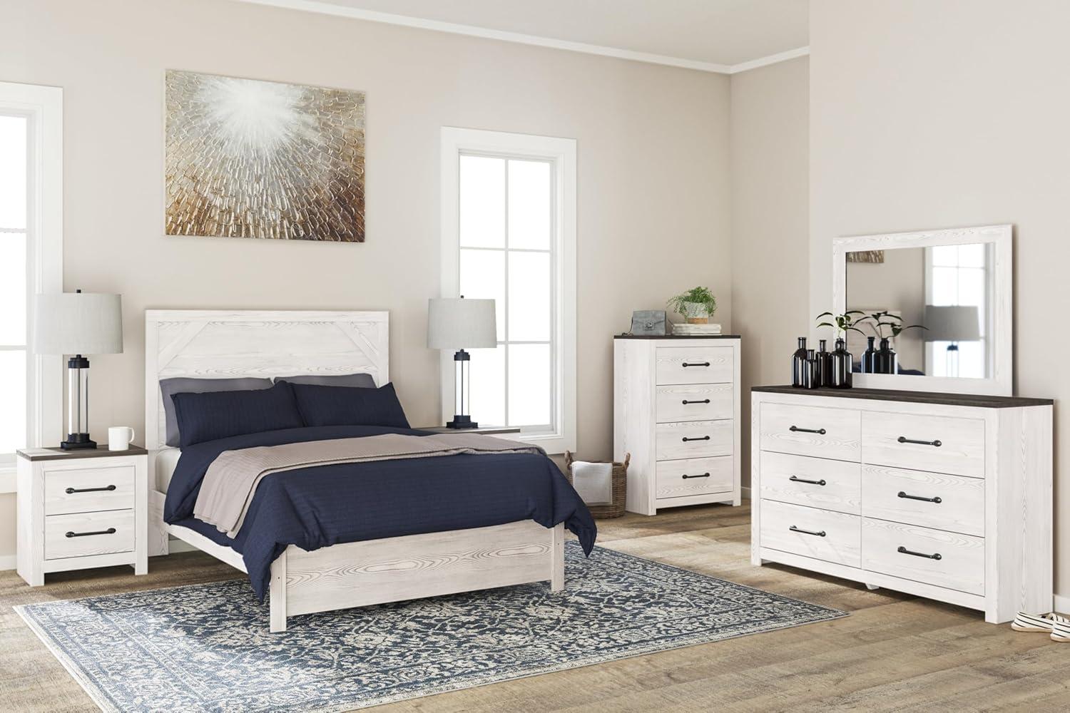 imageSignature Design by Ashley Gerridan Farmhouse Queen Panel Bed Foundation or Box Spring Needed White amp Light GrayWhiteGray