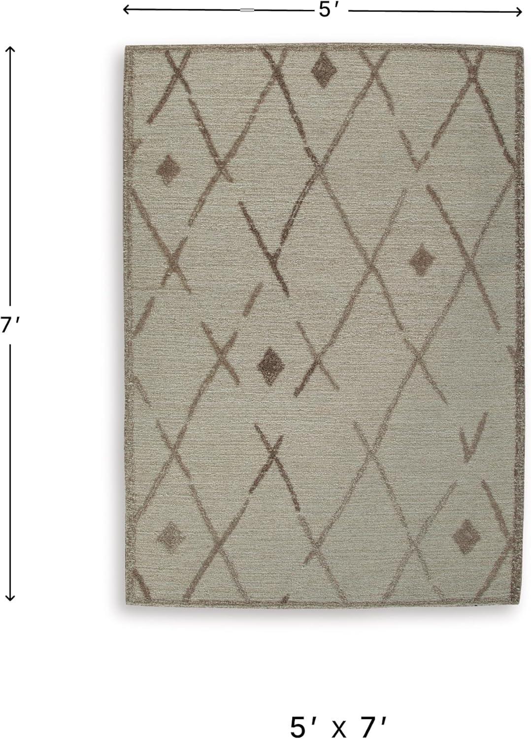 imageSignature Design by Ashley Guyford Rustic Indoor Geometric Handmade Wool 5 x 7 Rug Beige amp Dark Brown