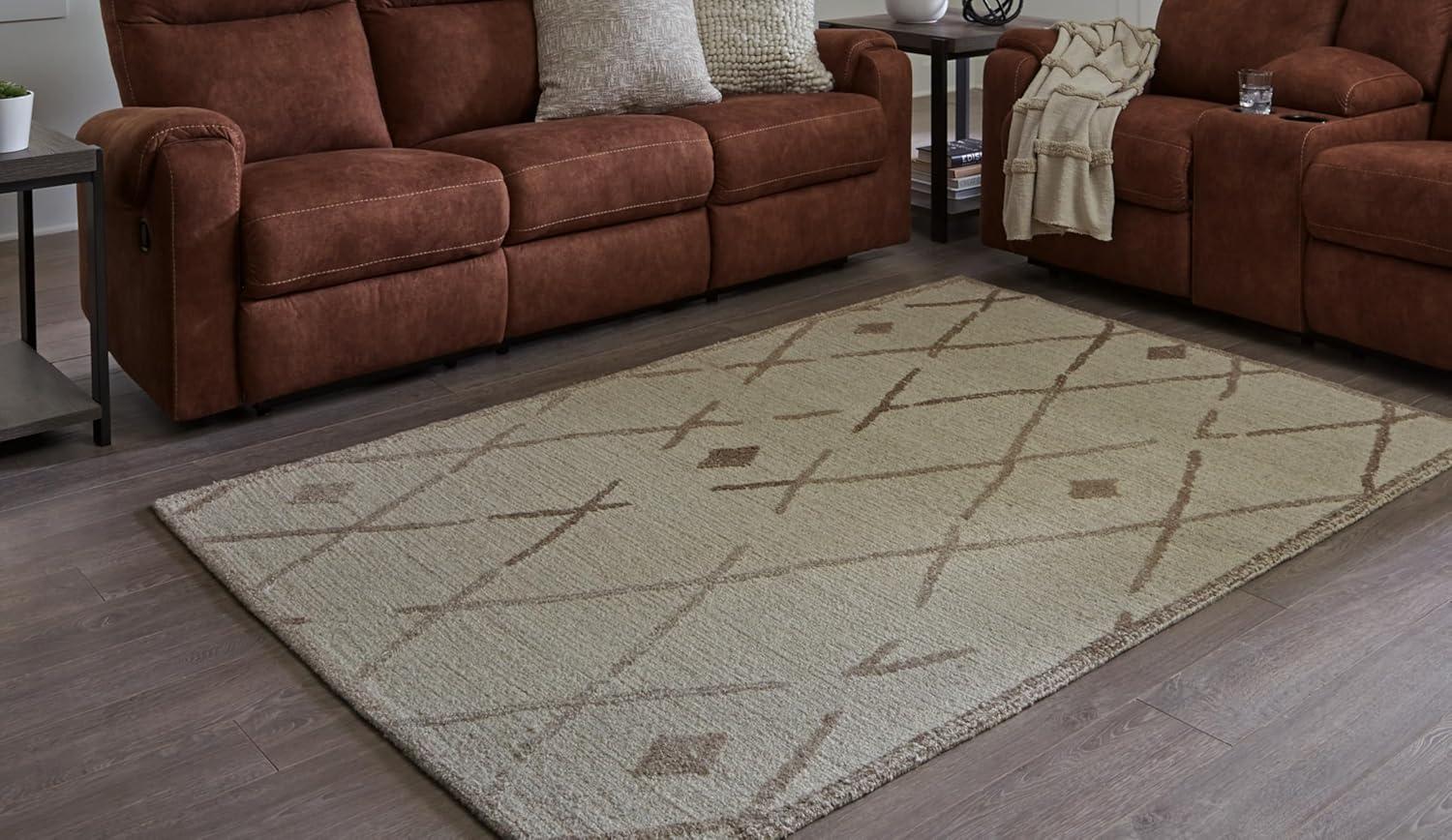 imageSignature Design by Ashley Guyford Rustic Indoor Geometric Handmade Wool 5 x 7 Rug Beige amp Dark Brown