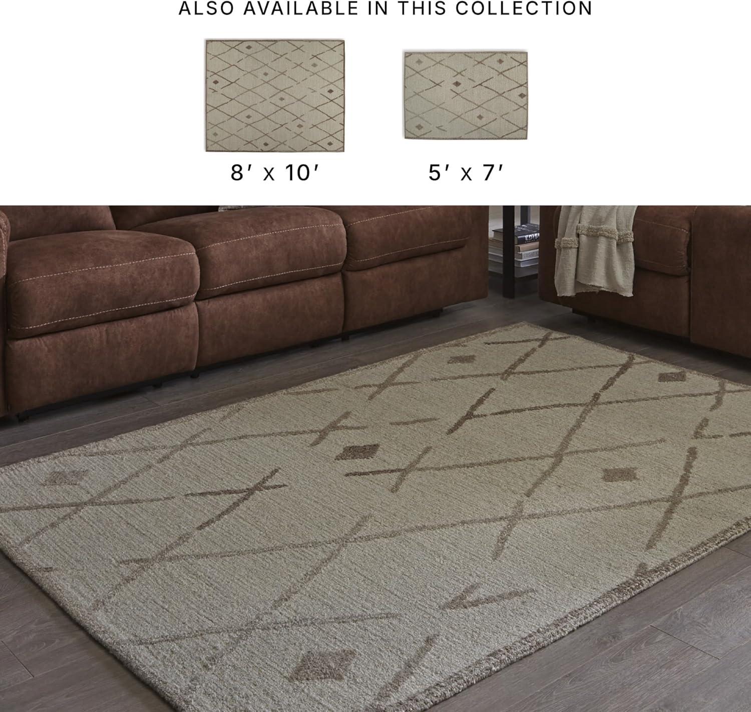 imageSignature Design by Ashley Guyford Rustic Indoor Geometric Handmade Wool 5 x 7 Rug Beige amp Dark Brown