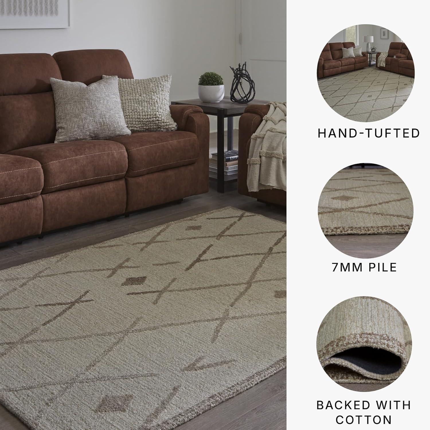imageSignature Design by Ashley Guyford Rustic Indoor Geometric Handmade Wool 5 x 7 Rug Beige amp Dark Brown