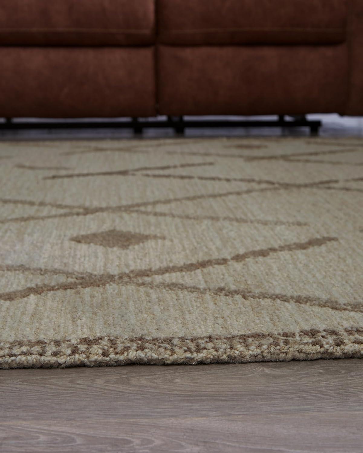 imageSignature Design by Ashley Guyford Rustic Indoor Geometric Handmade Wool 5 x 7 Rug Beige amp Dark Brown