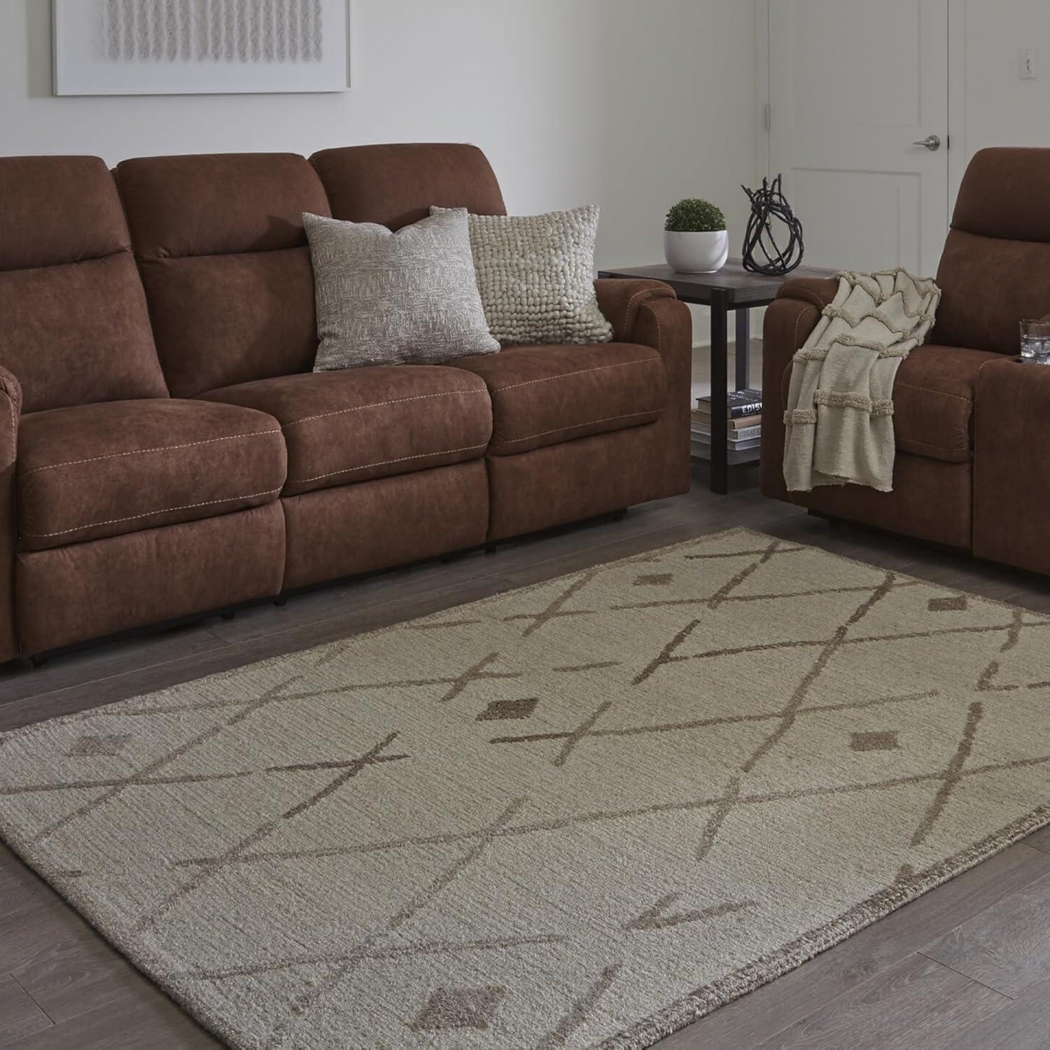 imageSignature Design by Ashley Guyford Rustic Indoor Geometric Handmade Wool 5 x 7 Rug Beige amp Dark Brown