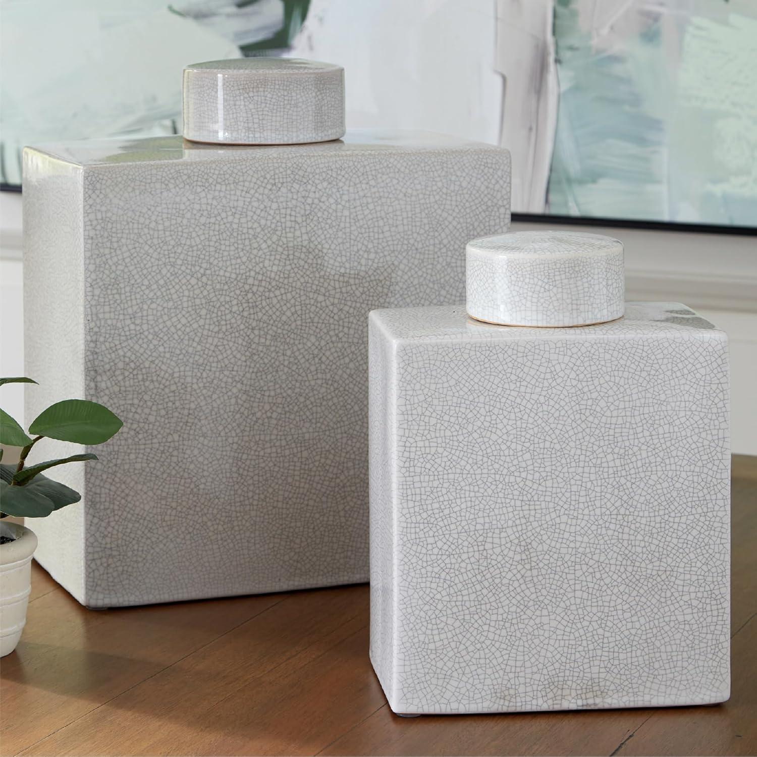 imageSignature Design by Ashley Haddworth Traditional Crackle Glazed Ceramic Jar with Topper White4326 Ounces