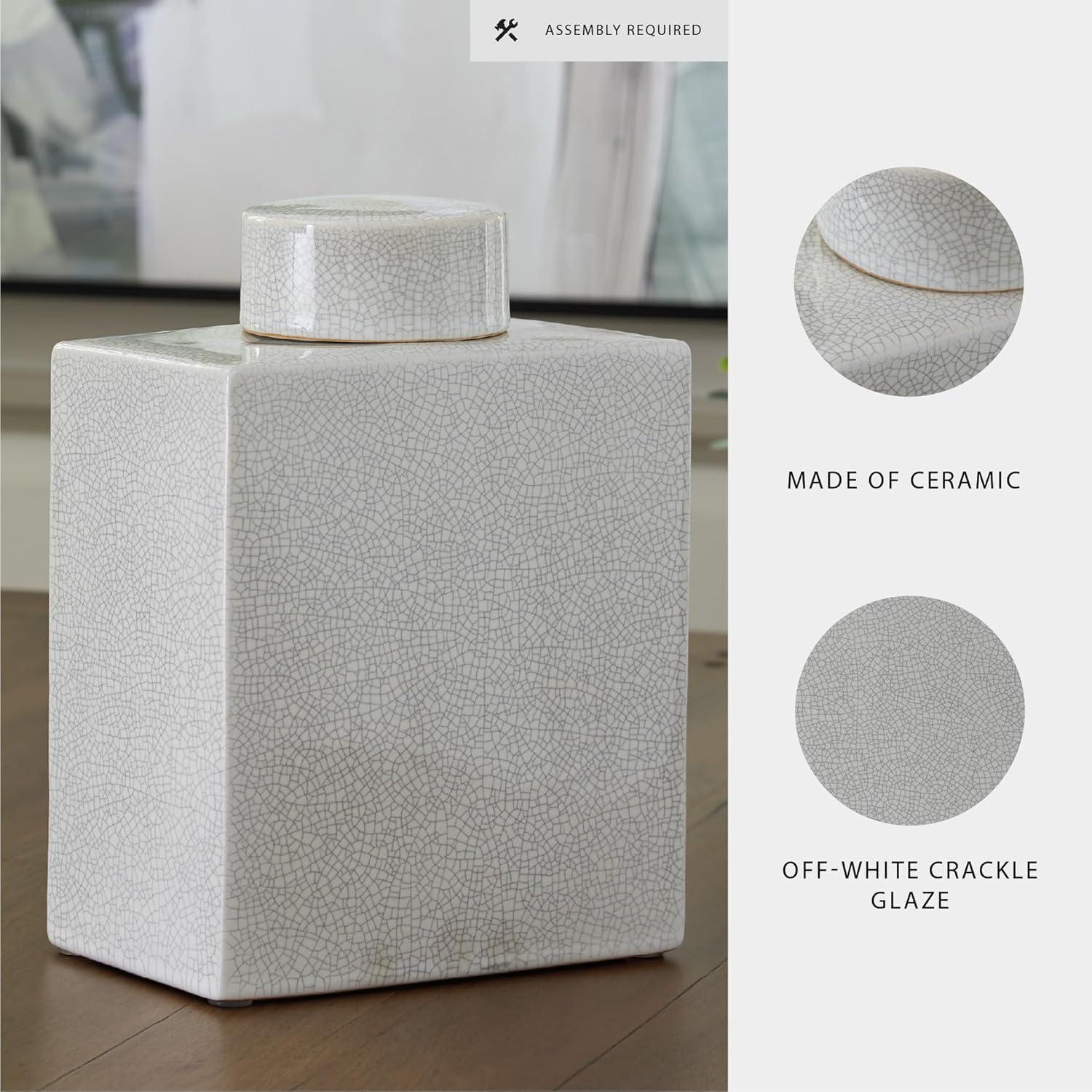 imageSignature Design by Ashley Haddworth Traditional Crackle Glazed Ceramic Jar with Topper White4326 Ounces