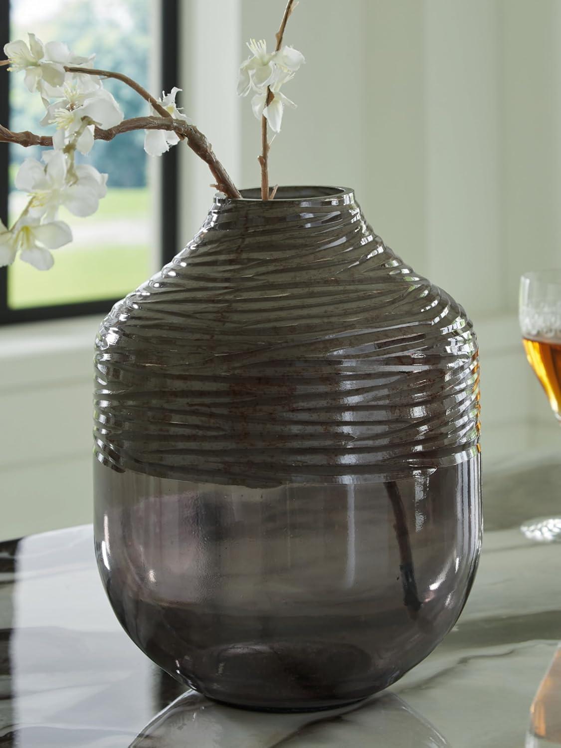 imageSignature Design by Ashley Harpwick Modern Indoor Glass Vase with HandCarved Top GrayMedium