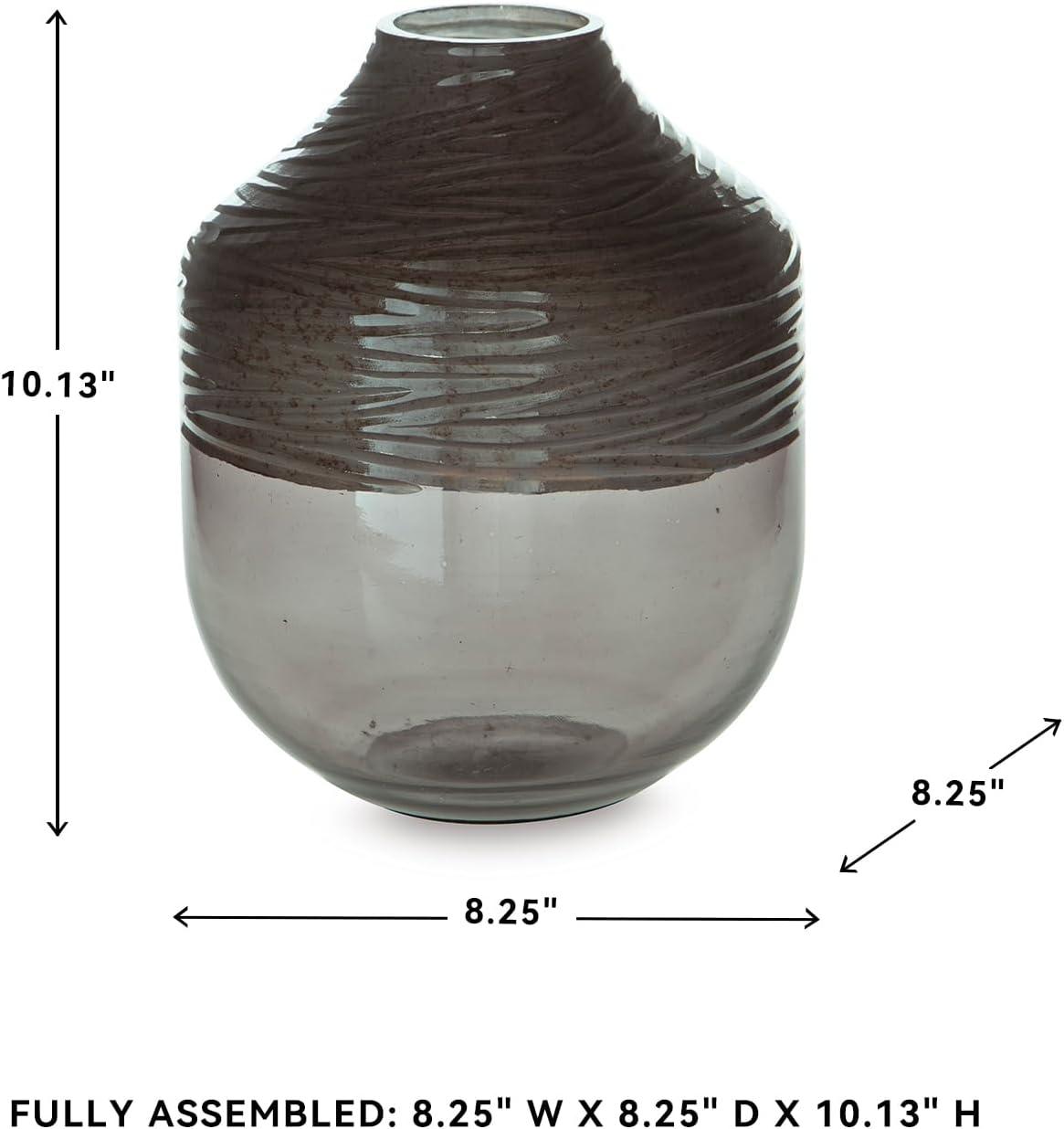 imageSignature Design by Ashley Harpwick Modern Indoor Glass Vase with HandCarved Top GrayMedium