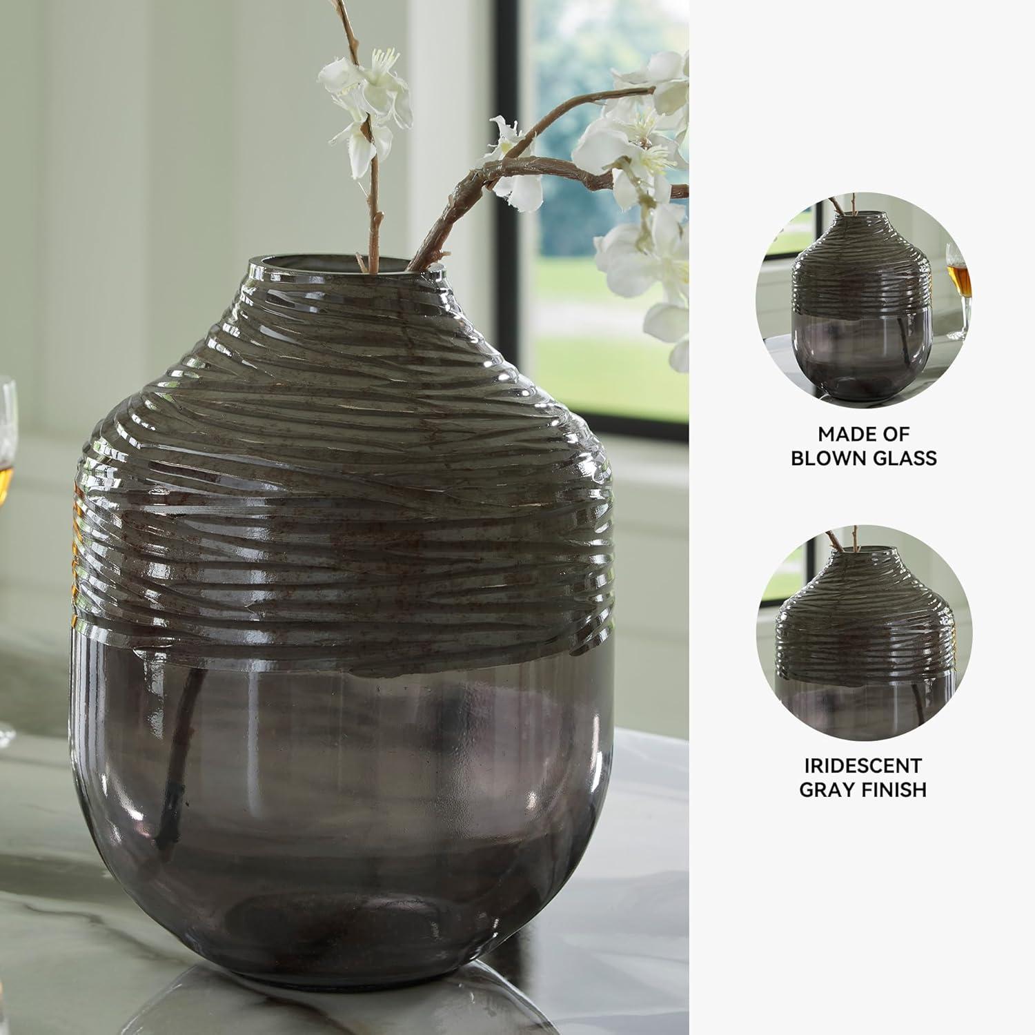 imageSignature Design by Ashley Harpwick Modern Indoor Glass Vase with HandCarved Top GrayMedium