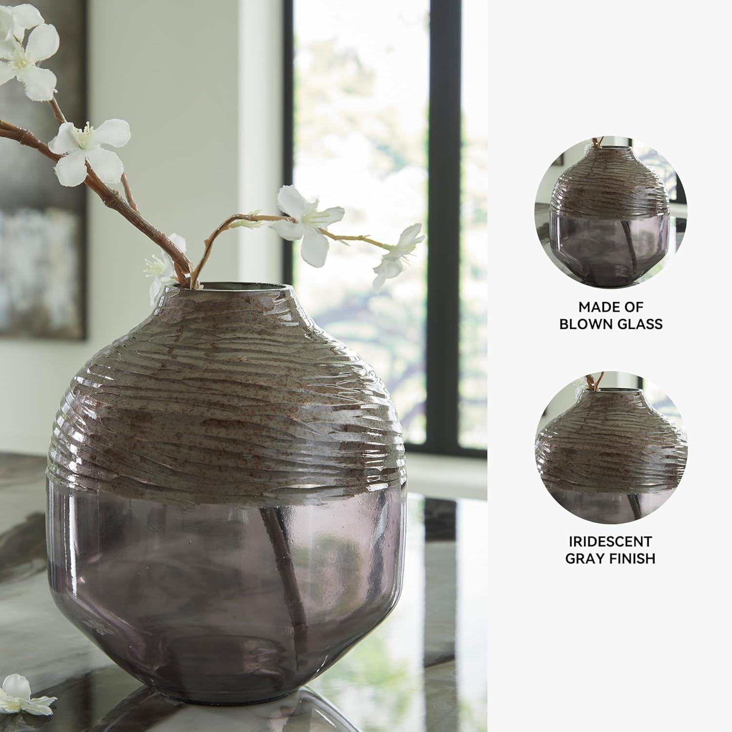 imageSignature Design by Ashley Harpwick Modern Indoor Glass Vase with HandCarved Top GraySmall