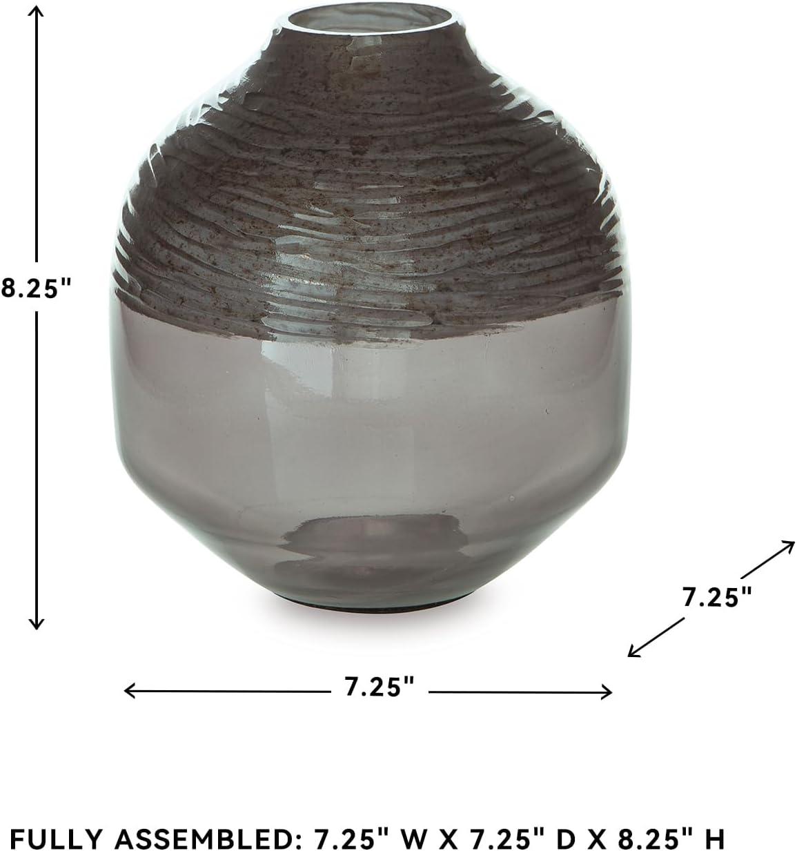 imageSignature Design by Ashley Harpwick Modern Indoor Glass Vase with HandCarved Top GraySmall