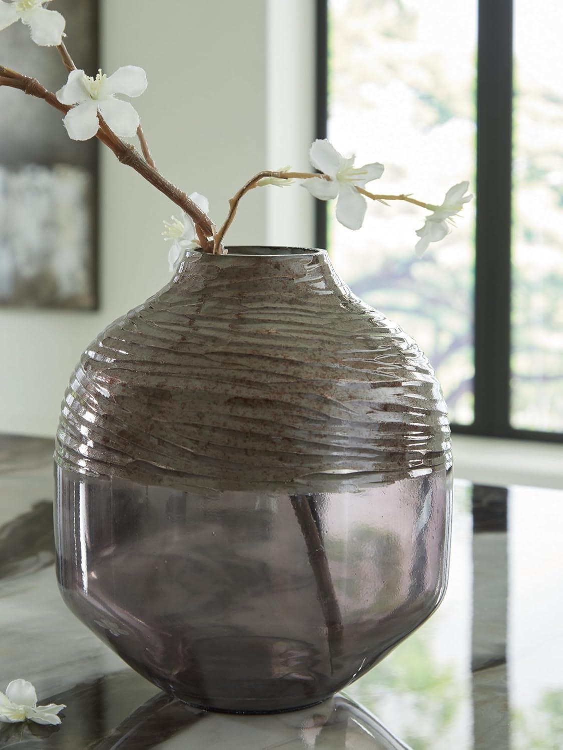 imageSignature Design by Ashley Harpwick Modern Indoor Glass Vase with HandCarved Top GraySmall