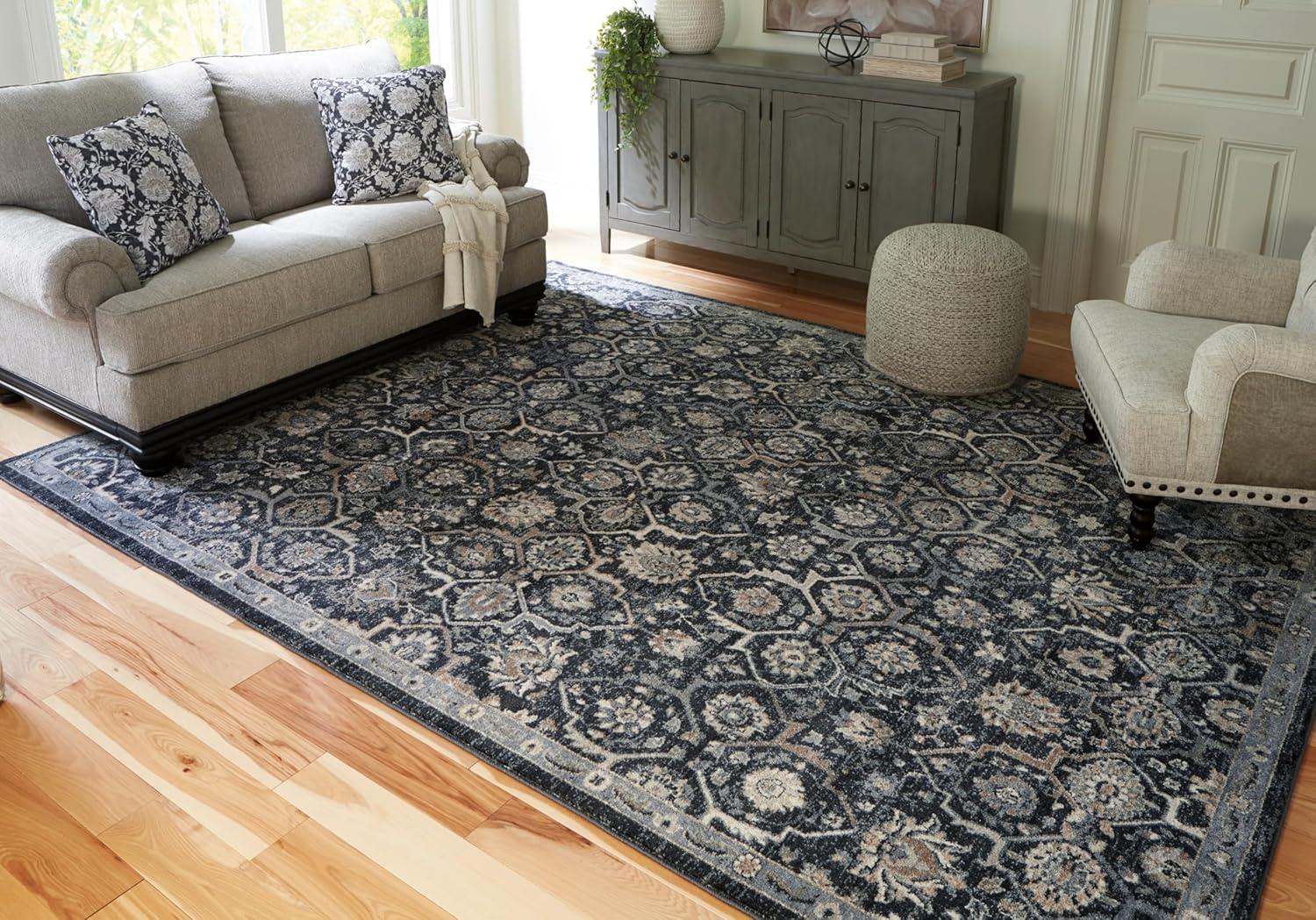 imageSignature Design by Ashley Hilcott Traditional Artful Floral Design Machine Woven 7 x 10 ft Large Rug High Pile Blue Cream amp Brown710 x 109 Rectangular
