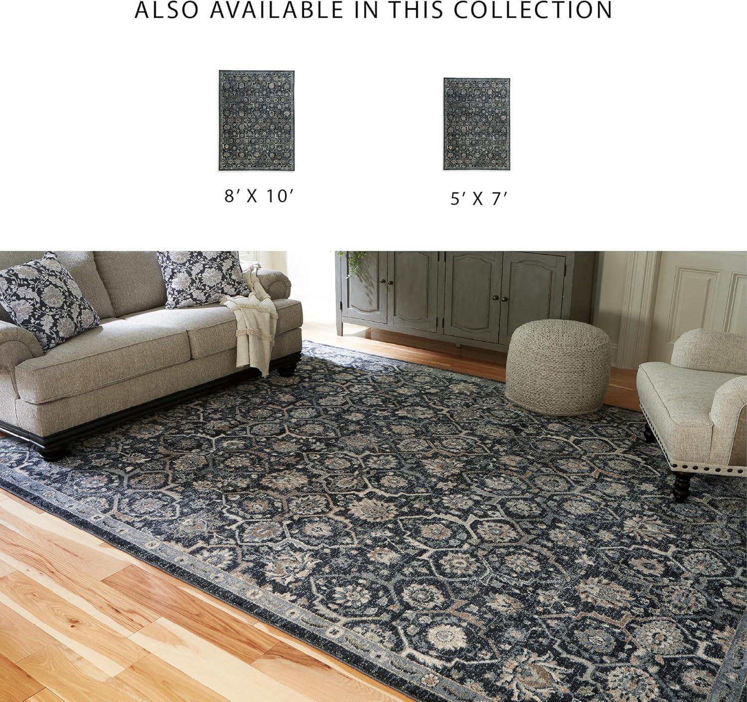 imageSignature Design by Ashley Hilcott Traditional Artful Floral Design Machine Woven 7 x 10 ft Large Rug High Pile Blue Cream amp Brown710 x 109 Rectangular