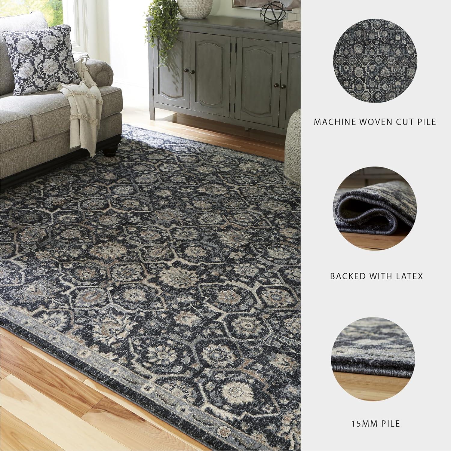 imageSignature Design by Ashley Hilcott Traditional Artful Floral Design Machine Woven 7 x 10 ft Large Rug High Pile Blue Cream amp Brown710 x 109 Rectangular