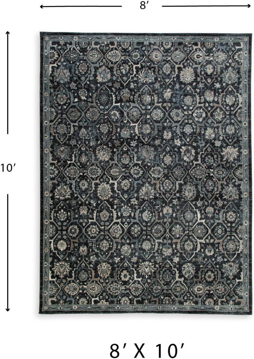 imageSignature Design by Ashley Hilcott Traditional Artful Floral Design Machine Woven 7 x 10 ft Large Rug High Pile Blue Cream amp Brown710 x 109 Rectangular