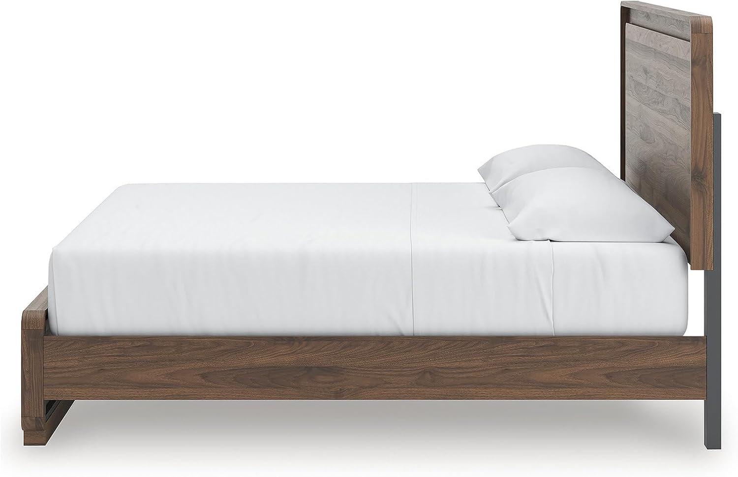 imageSignature Design by Ashley Hollinaze Contemporary Panel Platform Bed with LED Lighting Foundation or Box Spring Not Needed Queen Dark BrownKing Panel Bed
