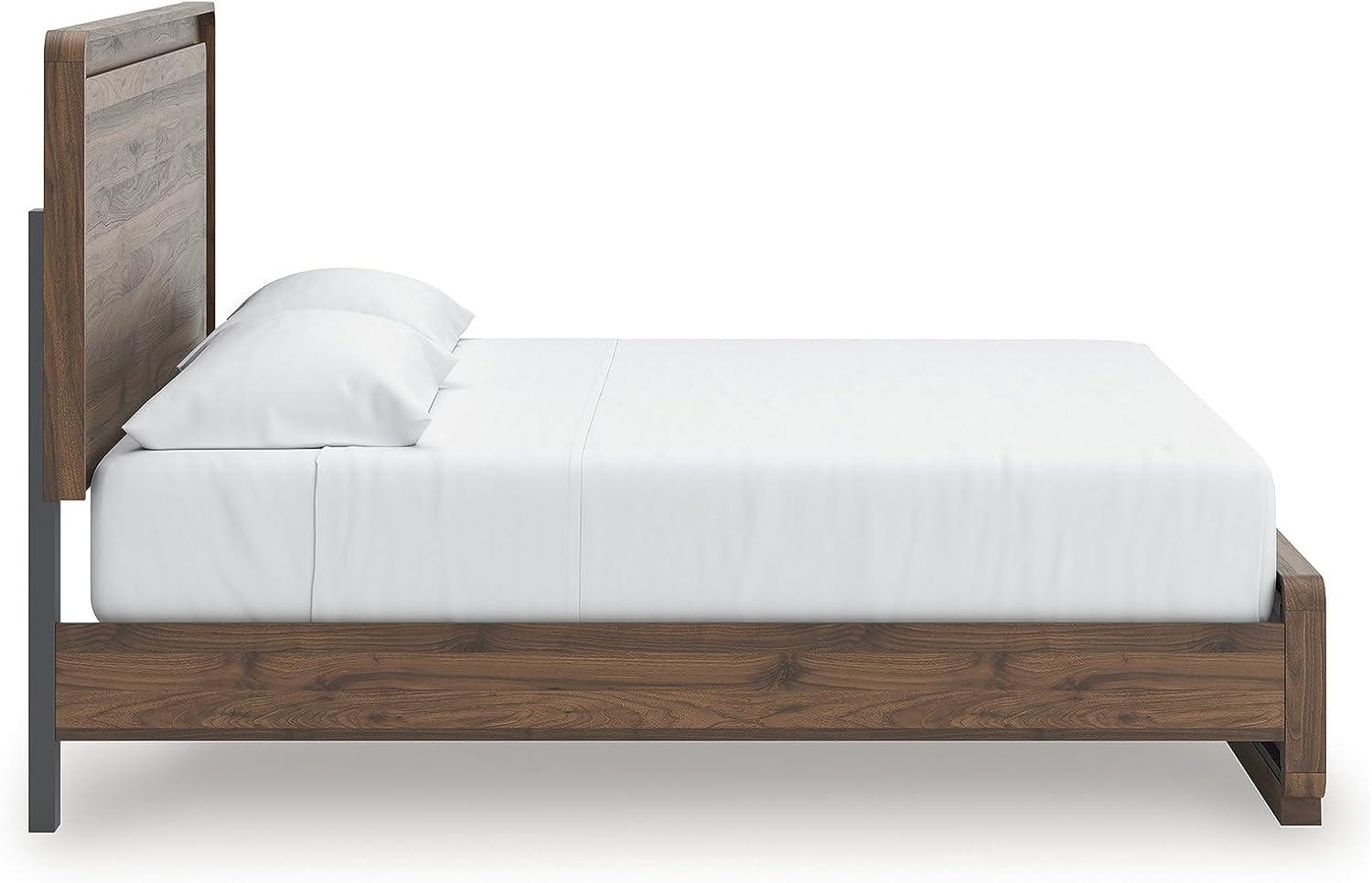 imageSignature Design by Ashley Hollinaze Contemporary Panel Platform Bed with LED Lighting Foundation or Box Spring Not Needed Queen Dark BrownKing Panel Bed