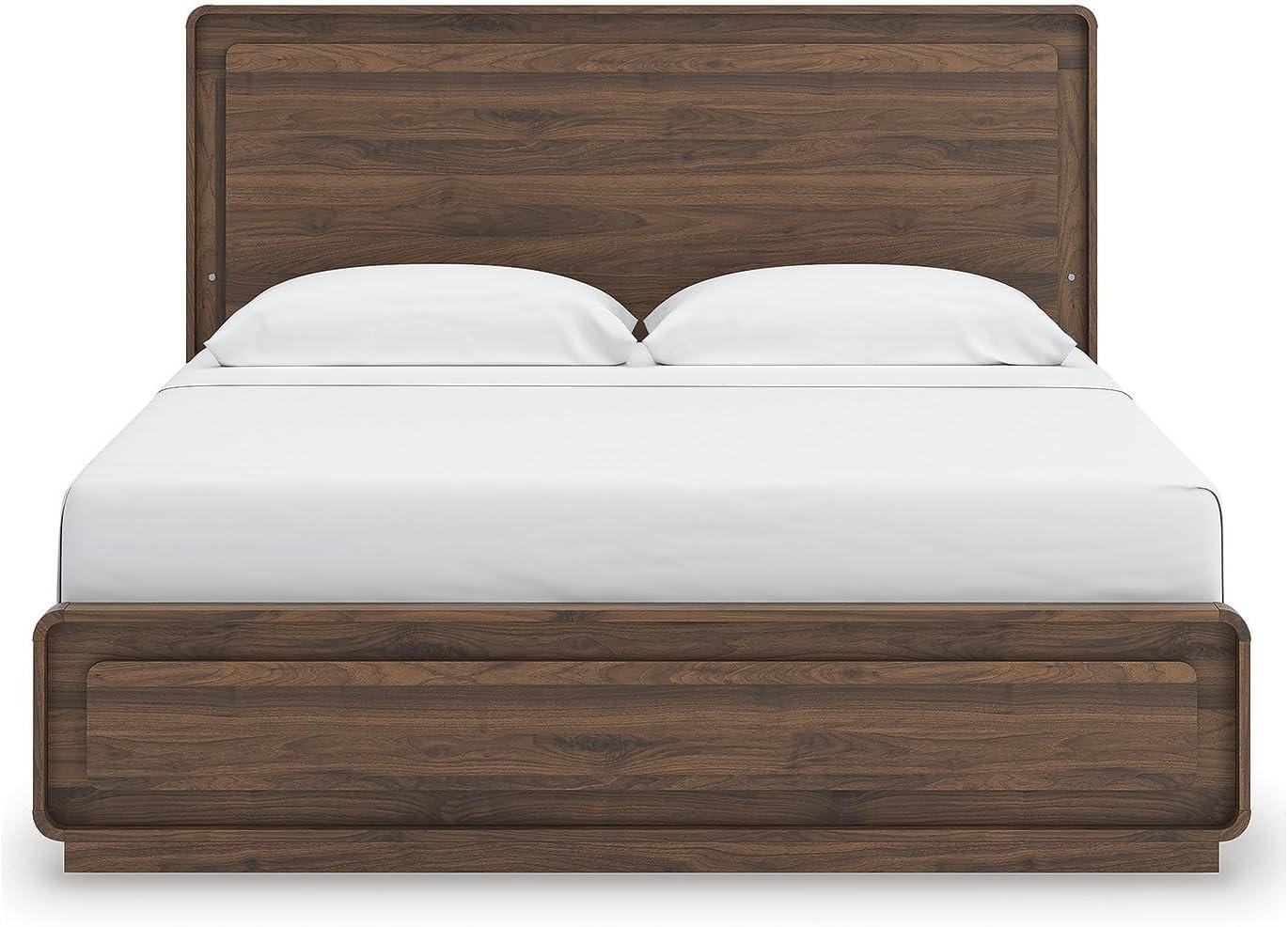 imageSignature Design by Ashley Hollinaze Contemporary Panel Platform Bed with LED Lighting Foundation or Box Spring Not Needed Queen Dark BrownKing Panel Bed