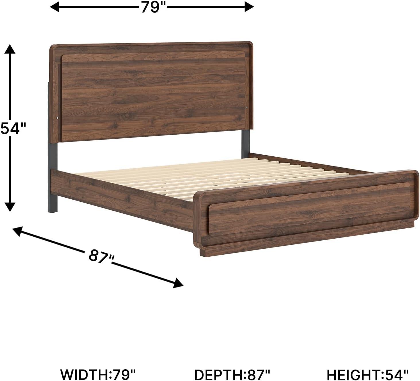 imageSignature Design by Ashley Hollinaze Contemporary Panel Platform Bed with LED Lighting Foundation or Box Spring Not Needed Queen Dark BrownKing Panel Bed