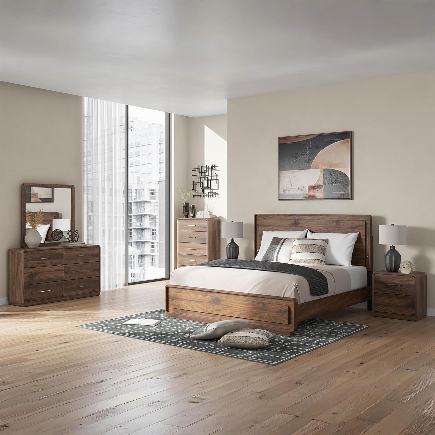 imageSignature Design by Ashley Hollinaze Contemporary Panel Platform Bed with LED Lighting Foundation or Box Spring Not Needed Queen Dark BrownKing Panel Bed