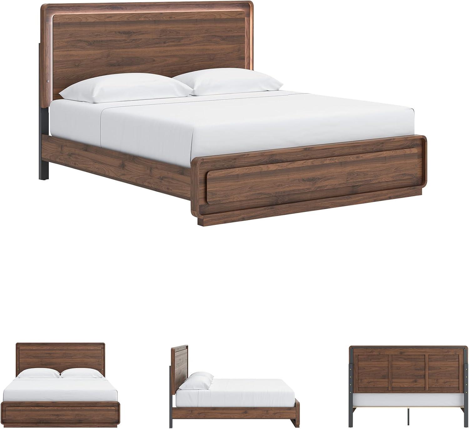 imageSignature Design by Ashley Hollinaze Contemporary Panel Platform Bed with LED Lighting Foundation or Box Spring Not Needed Queen Dark BrownKing Panel Bed