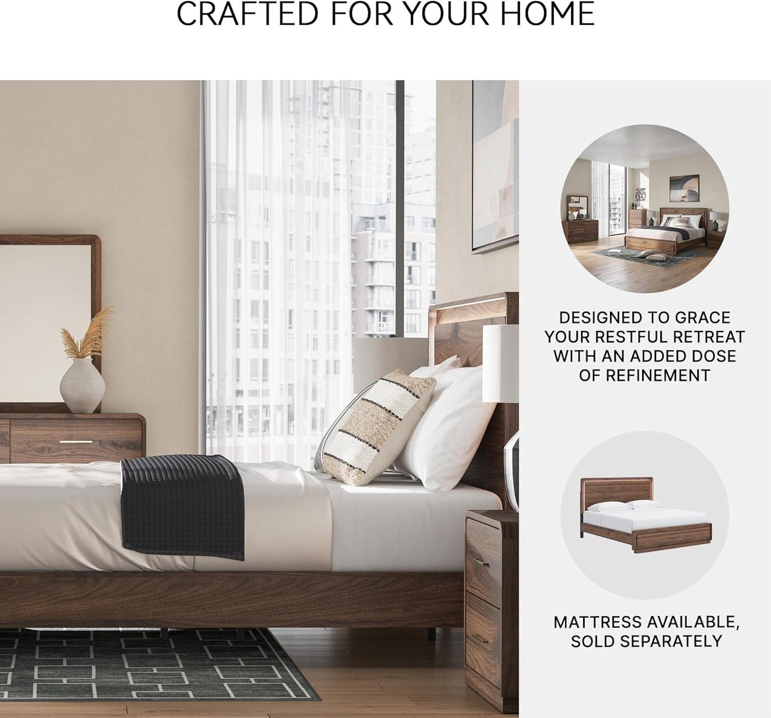 imageSignature Design by Ashley Hollinaze Contemporary Panel Platform Bed with LED Lighting Foundation or Box Spring Not Needed Queen Dark BrownKing Panel Bed